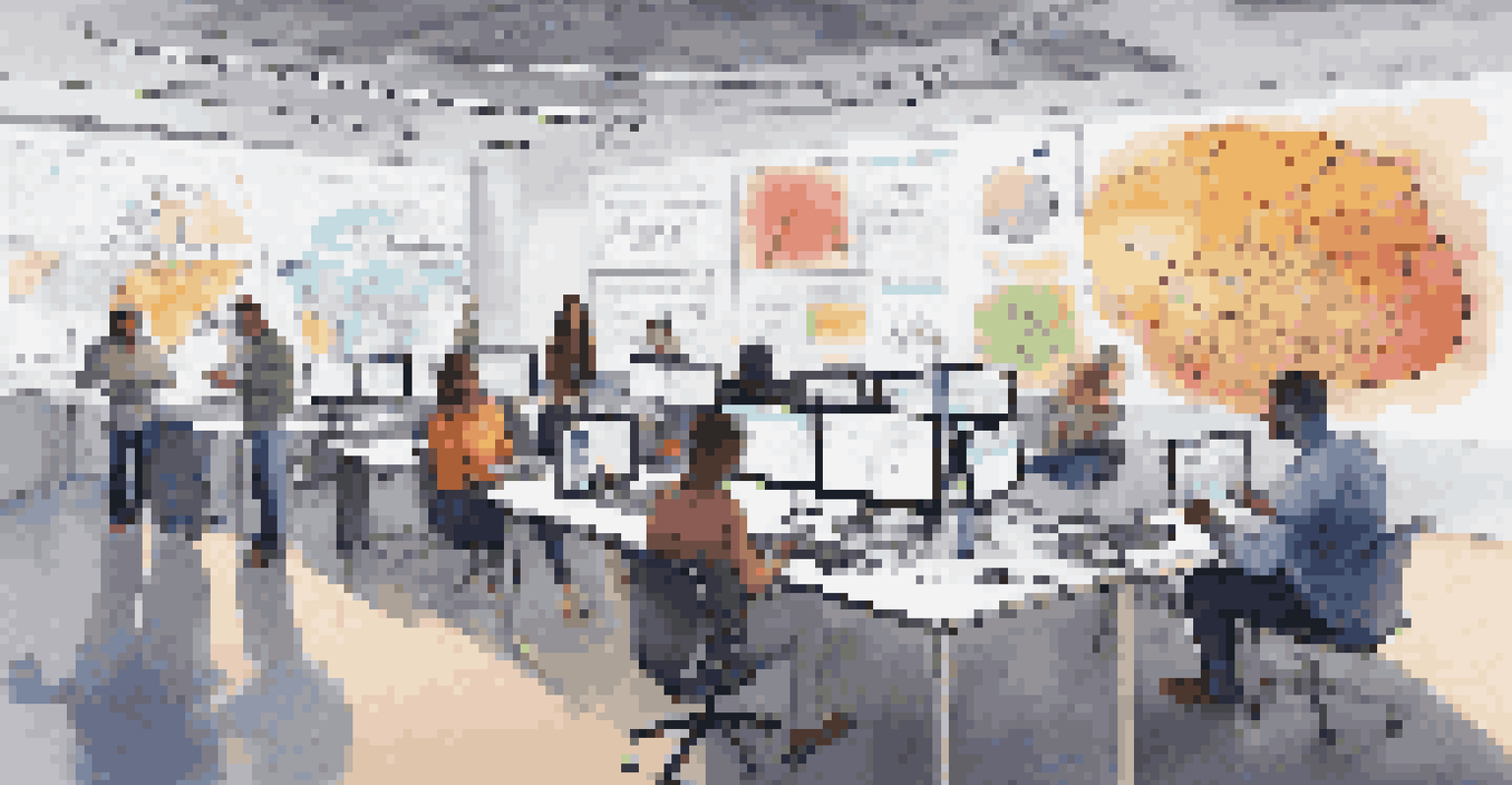 A digital brainstorming session with musicians from around the world sharing ideas on a collaborative software platform, displaying mind maps and notes in a modern workspace.