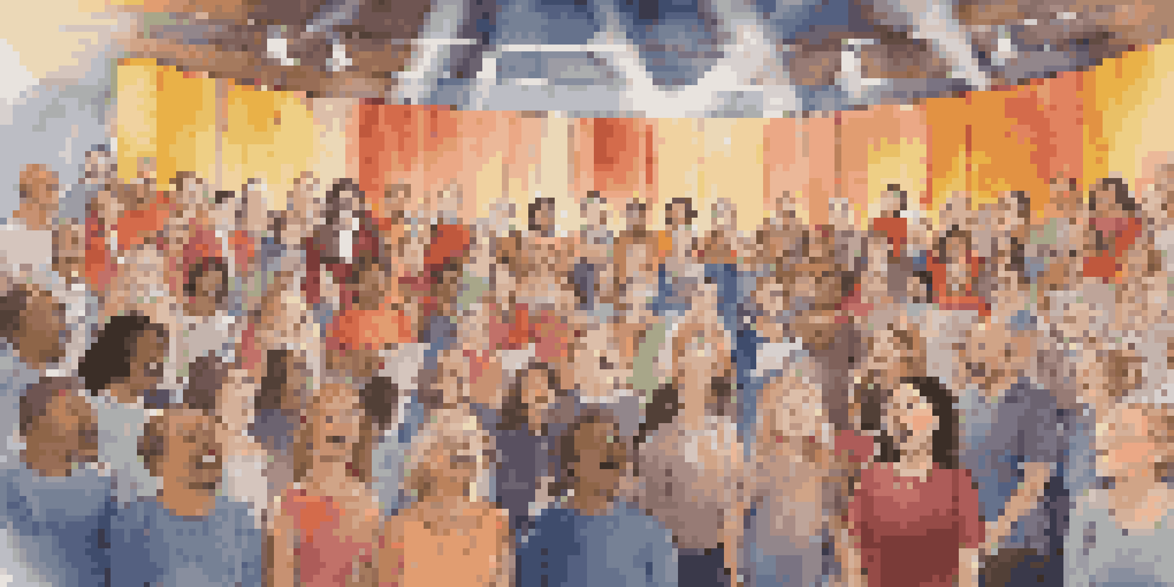 A lively choir rehearsal with diverse singers passionately singing together, guided by a choir director under warm stage lights.