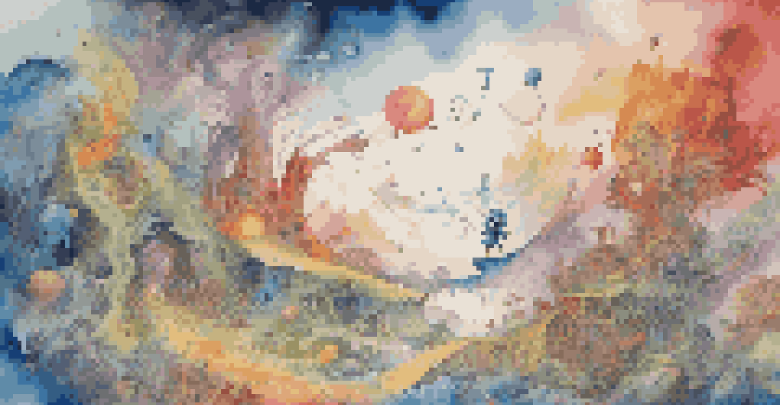 A vibrant video game character in a fantastical landscape, surrounded by musical notes and sound waves representing theme music.