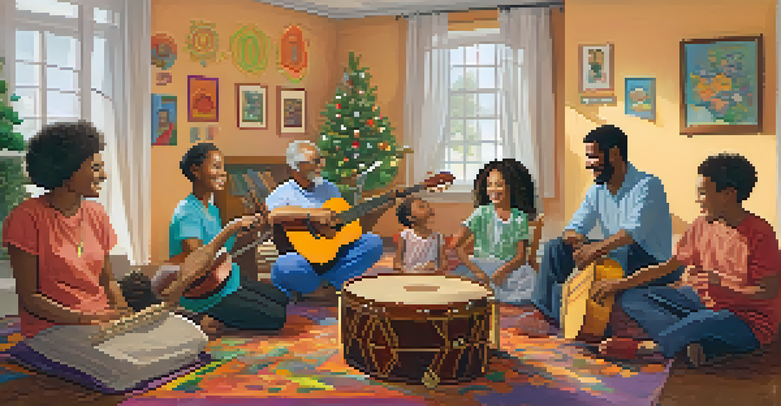 A family engaging in a music therapy session, playing instruments together in a supportive and joyful environment.