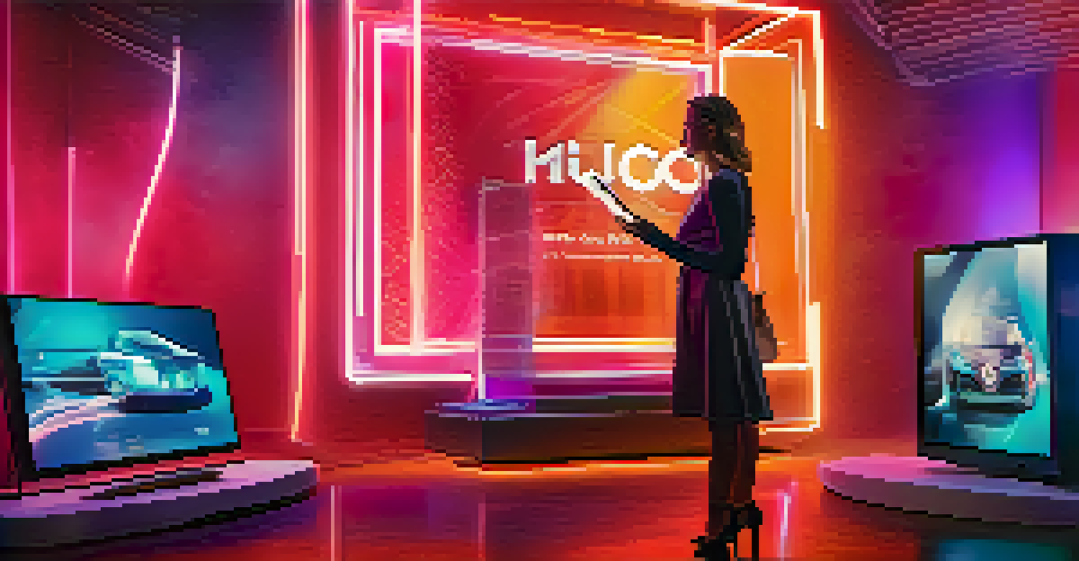 A futuristic scene where a consumer interacts with a holographic screen showing a personalized ad with their favorite music playlist.