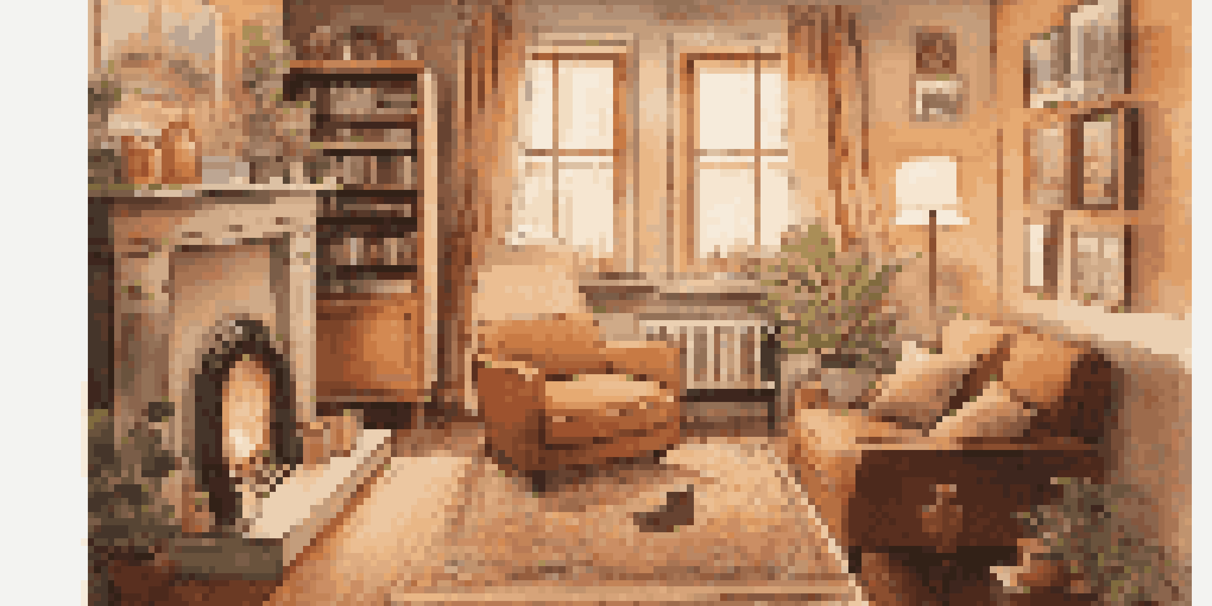 A person in a cozy living room, listening to music with headphones, surrounded by warm lighting and nostalgic photographs.