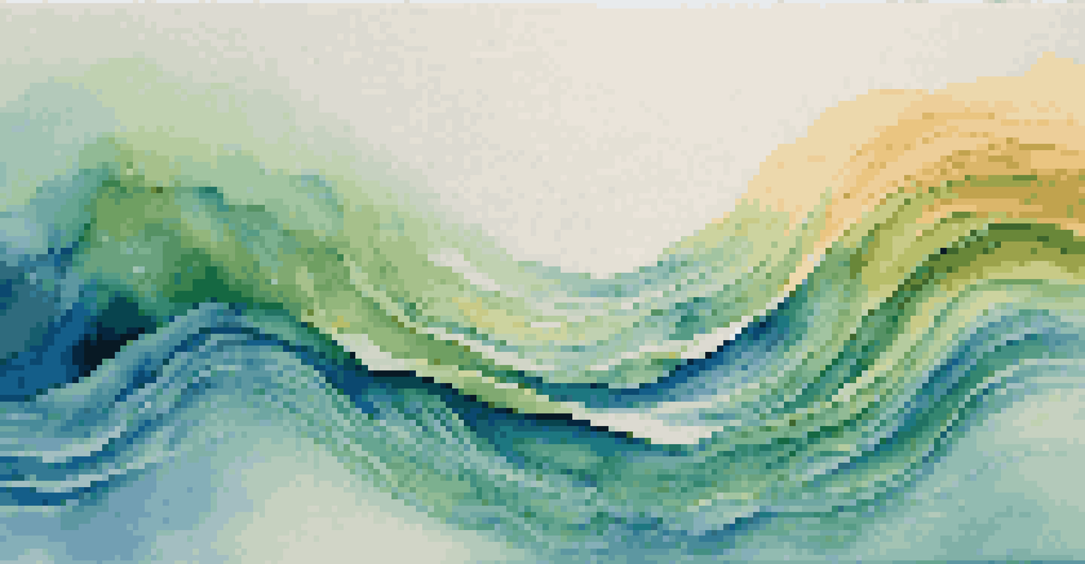 Colorful sound waves flowing through a serene environment, symbolizing the emotional connection to music.