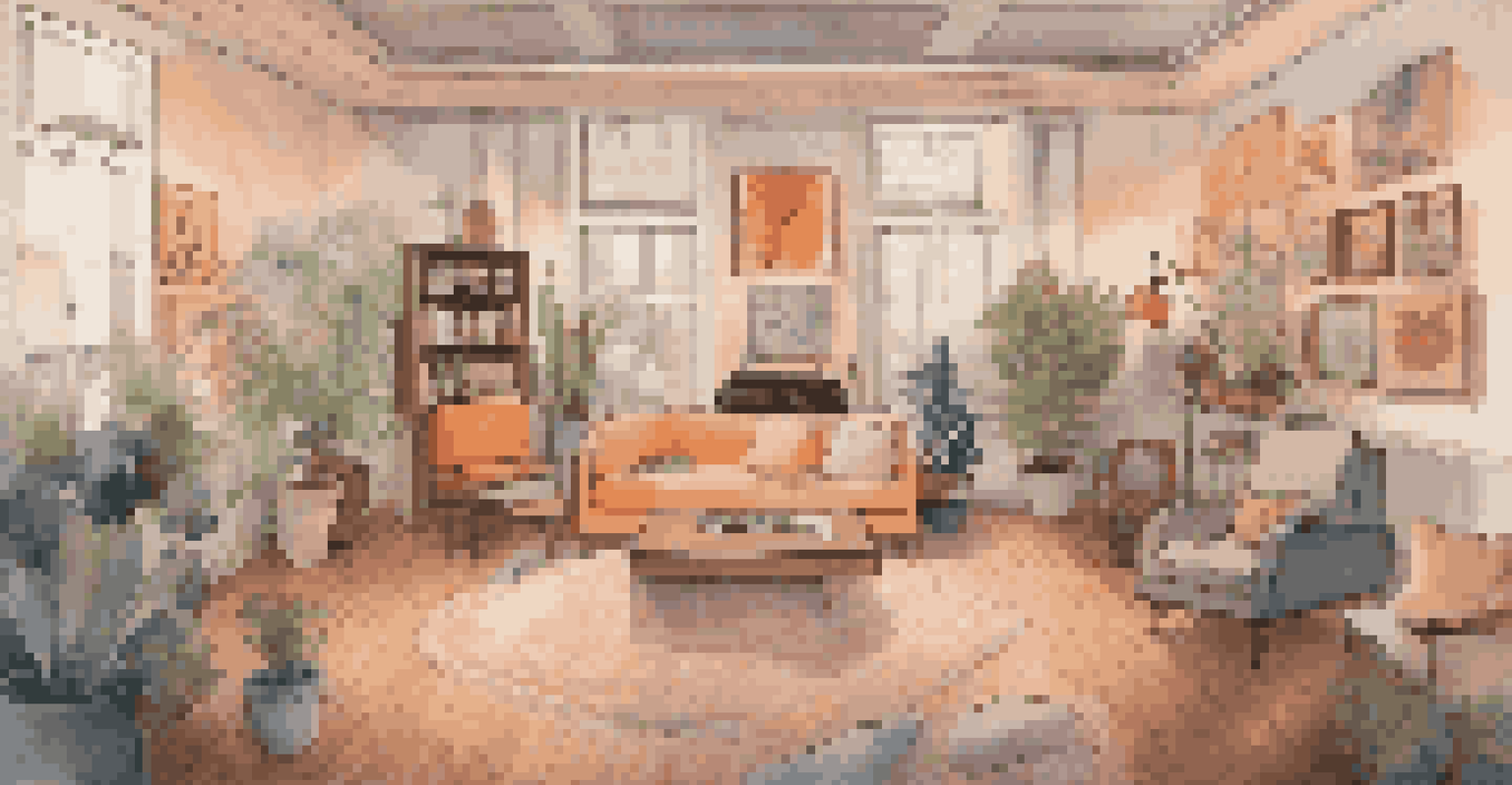 A virtual listening party with fans in a cozy room, surrounded by music artwork and soft lighting.