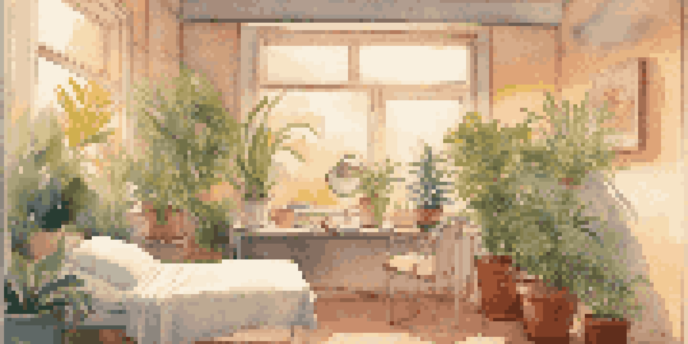 A peaceful hospital room with a patient in bed wearing headphones, enjoying calming music, surrounded by plants and soothing artwork.