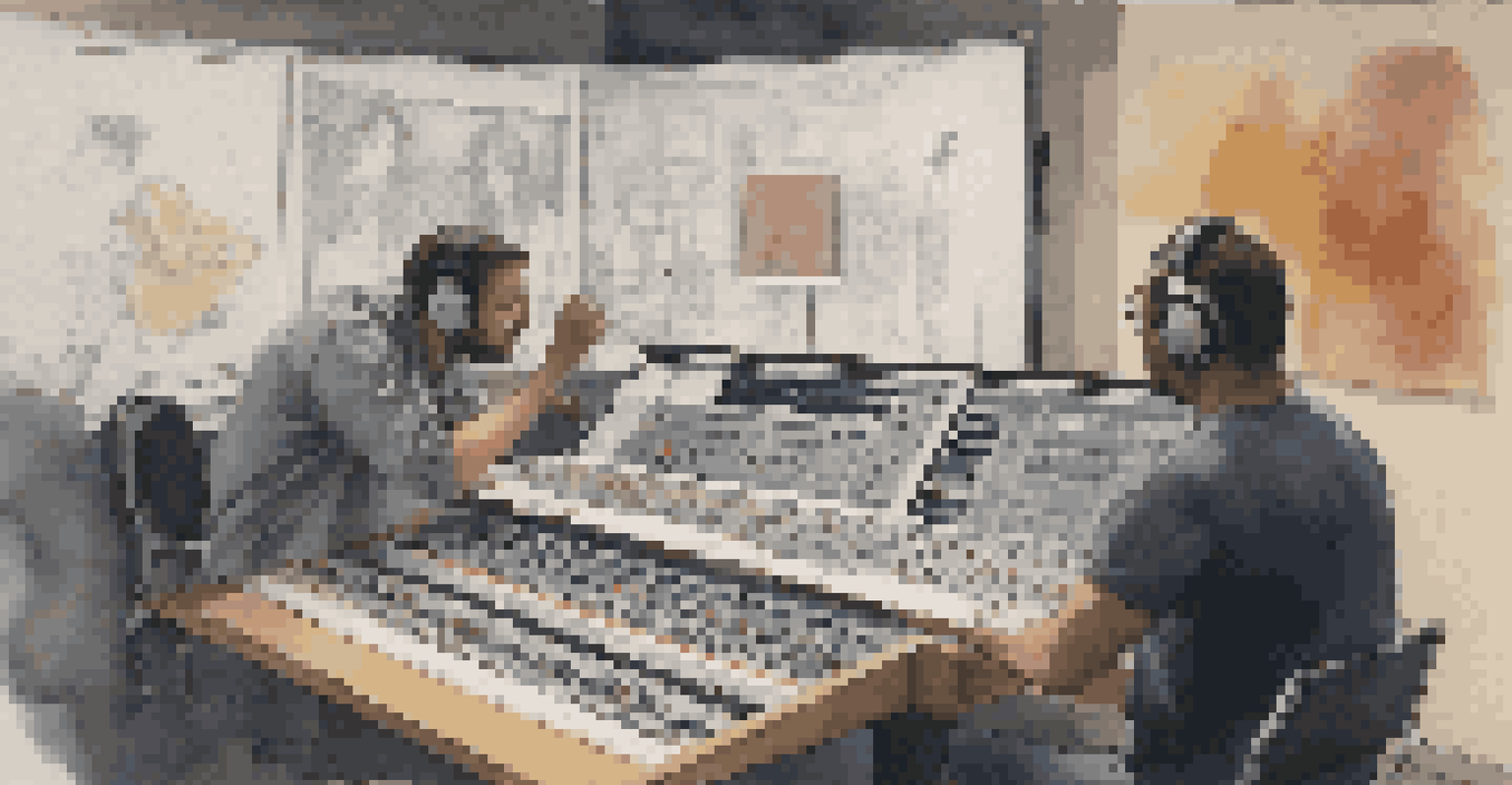 A collaborative scene in a studio with a sound designer and a film director working together.