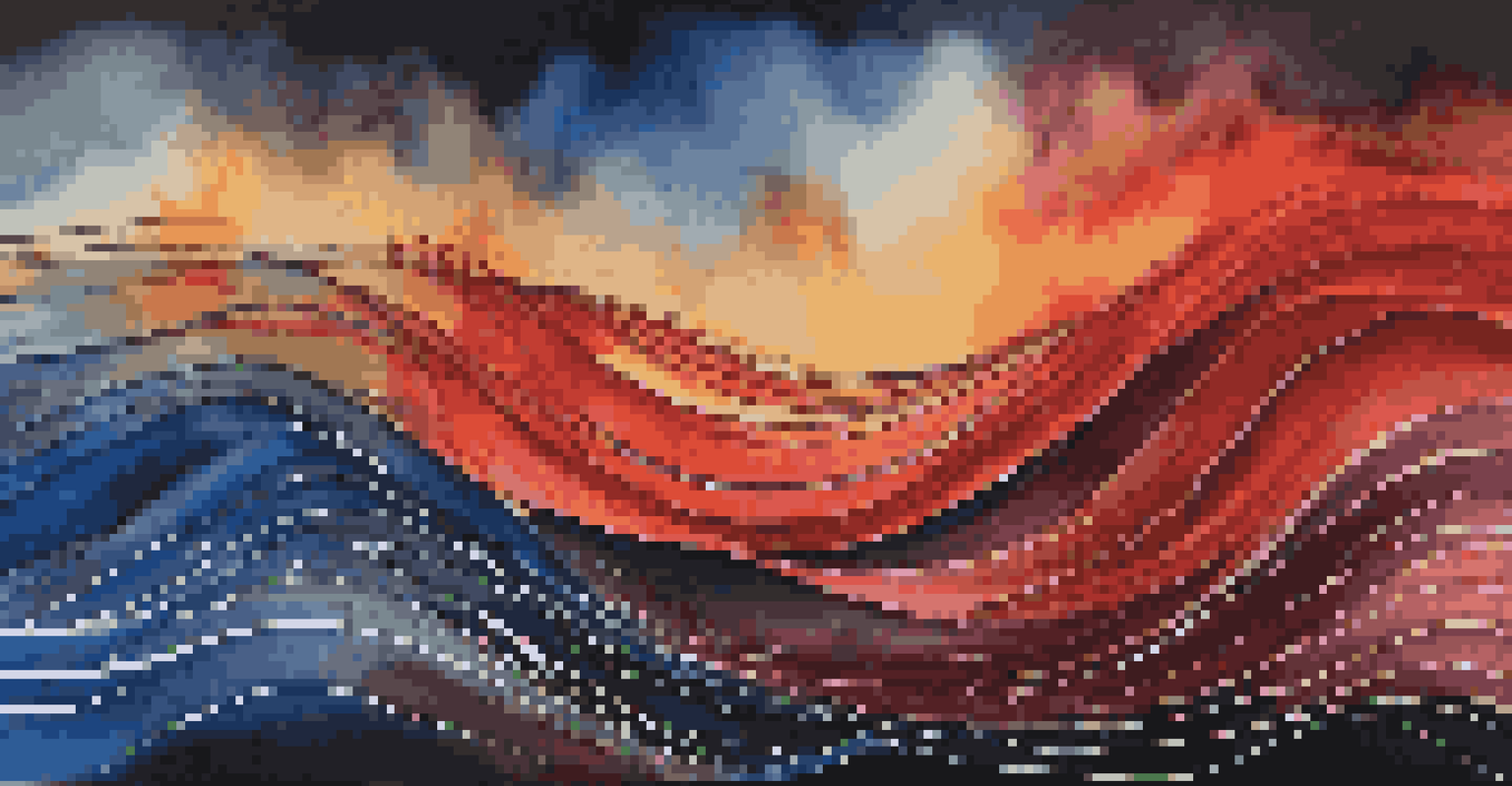 An abstract illustration of colorful sound waves on a dark background, representing different emotions associated with music.