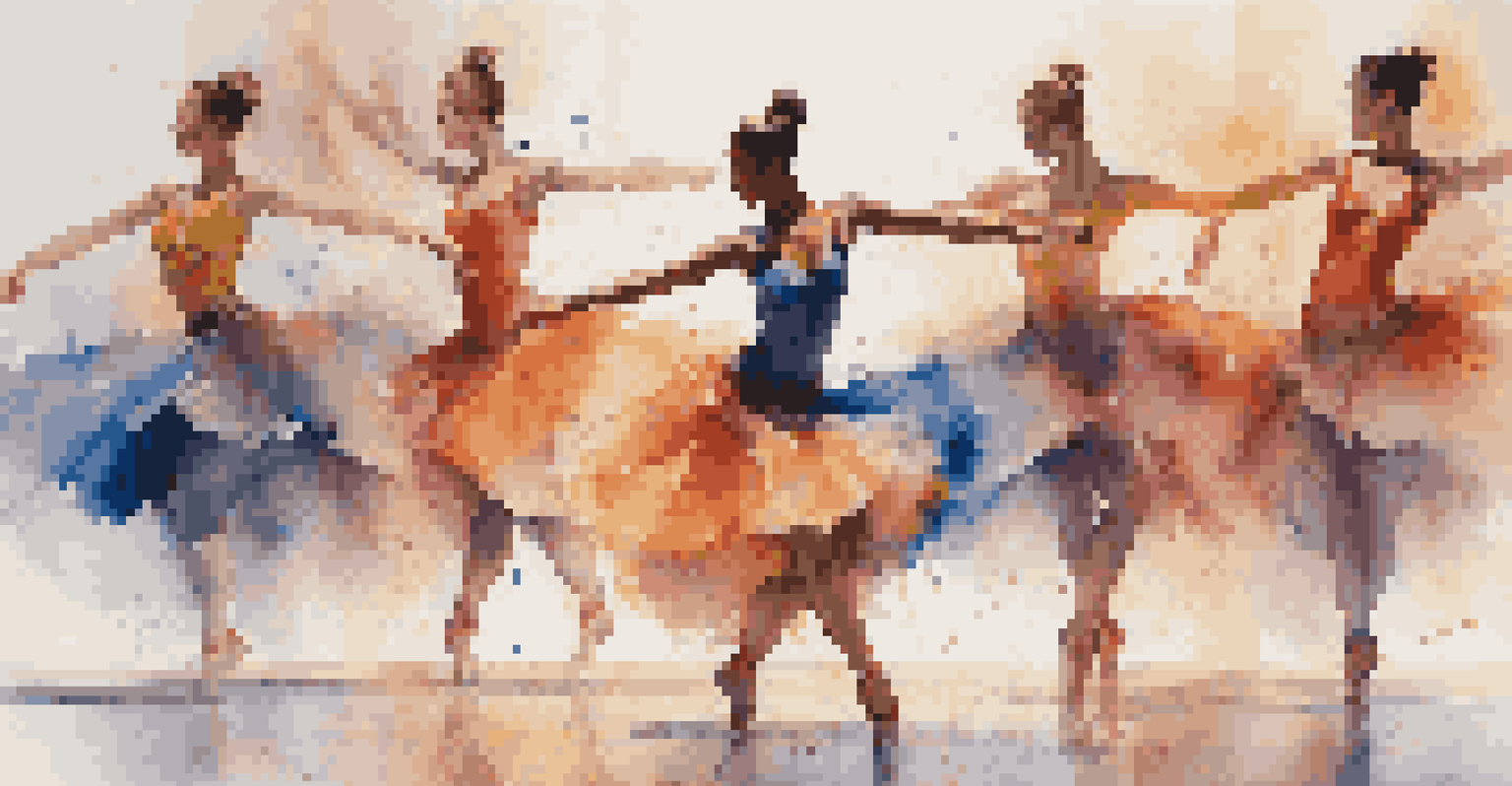 A dancer performing in a studio, surrounded by musical notes, showcasing grace and rhythm.