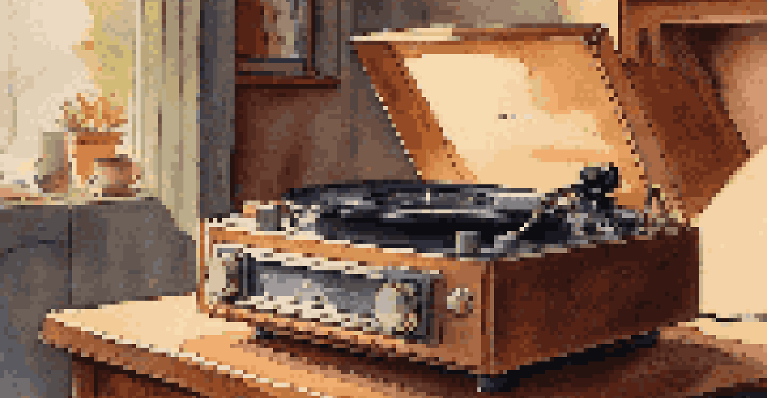 A close-up of a vintage record player with a spinning vinyl record in a cozy room.