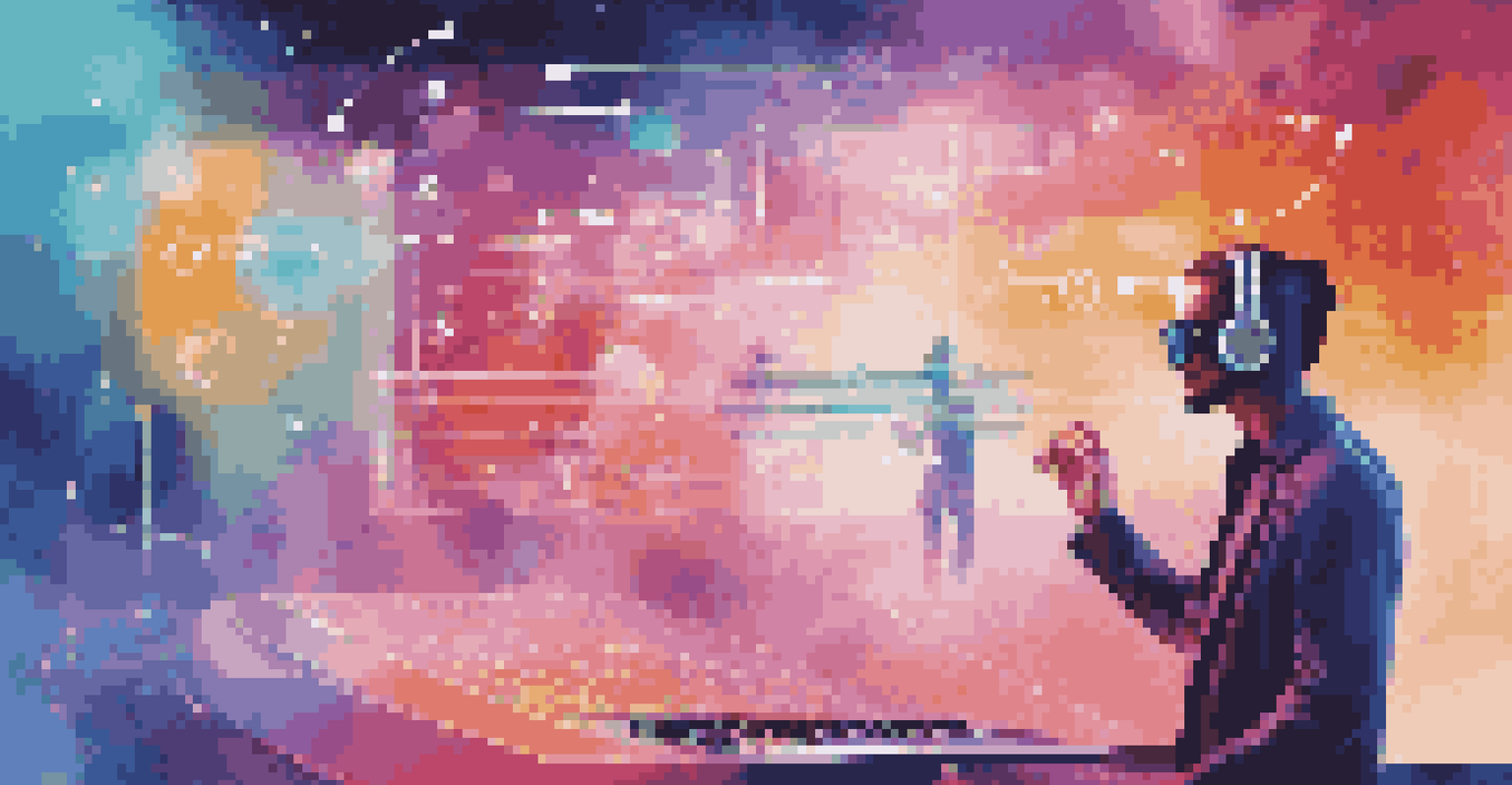 A person interacting with an augmented reality interface, surrounded by visual sound elements, highlighting the role of sound in digital marketing.
