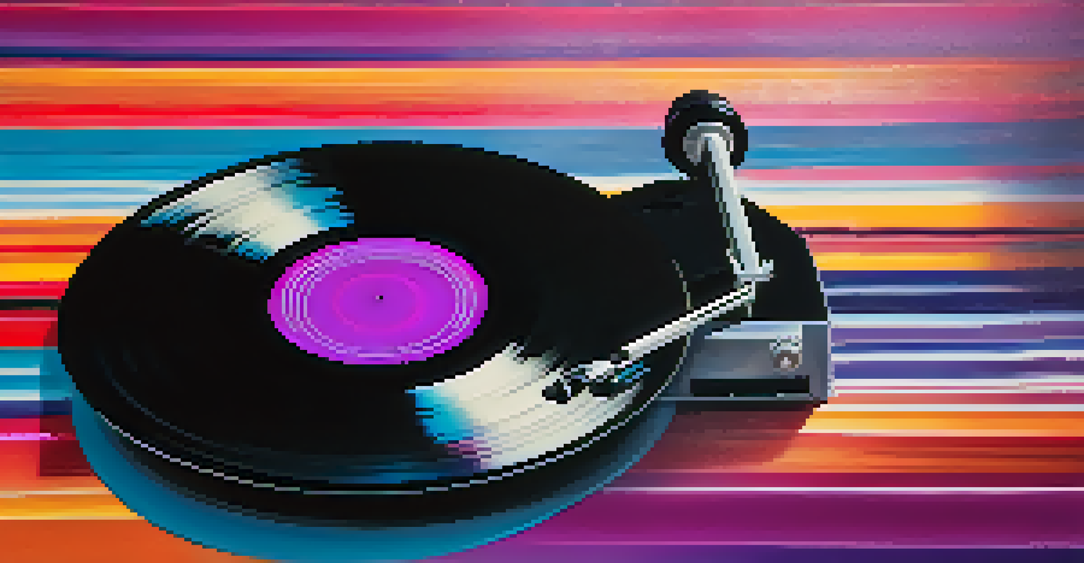 A vinyl record with colorful sound waves on a gradient background, symbolizing the journey of music.