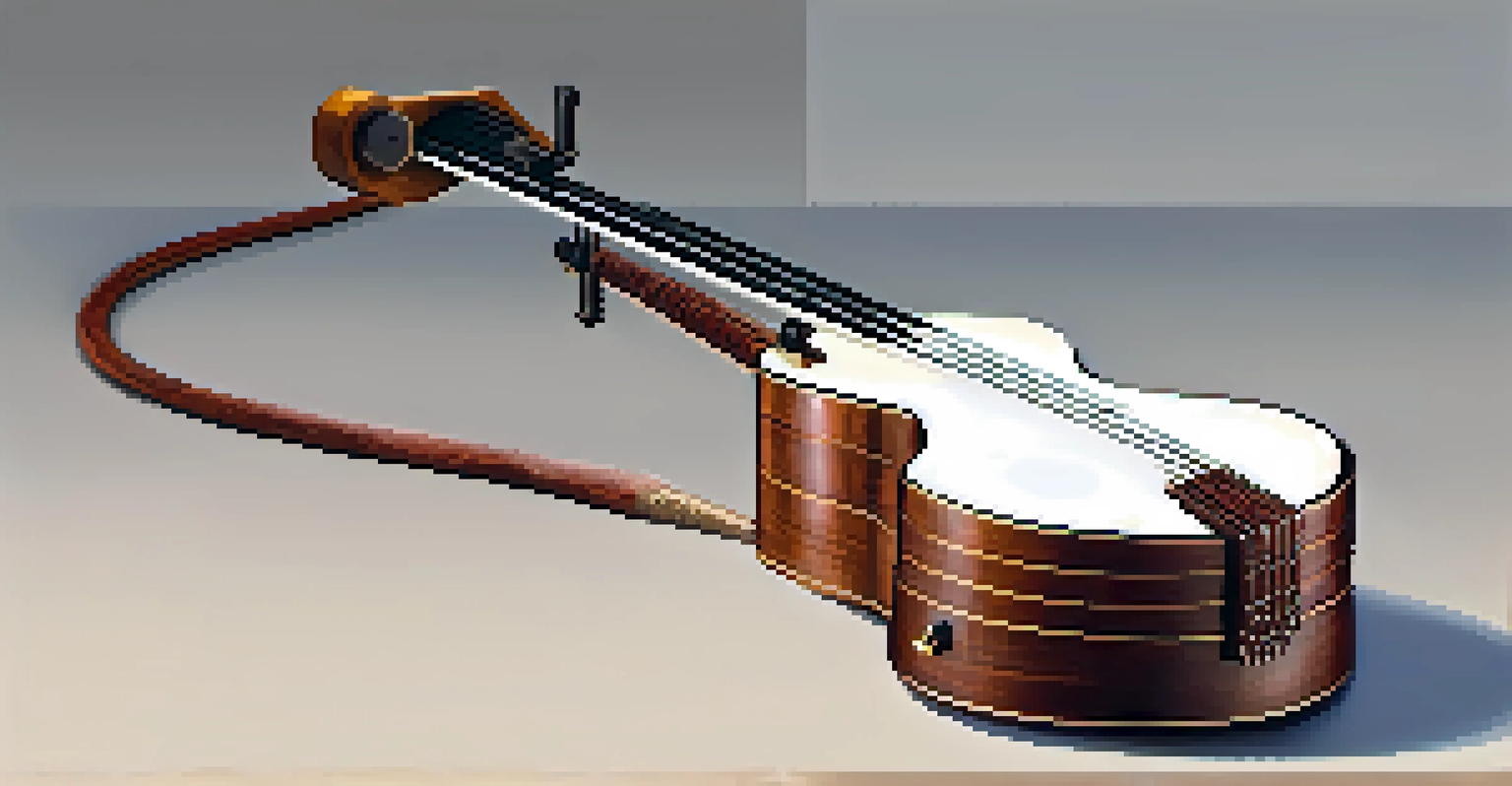 A close-up image of a crafted Erhu with wooden body and silk strings under warm lighting.