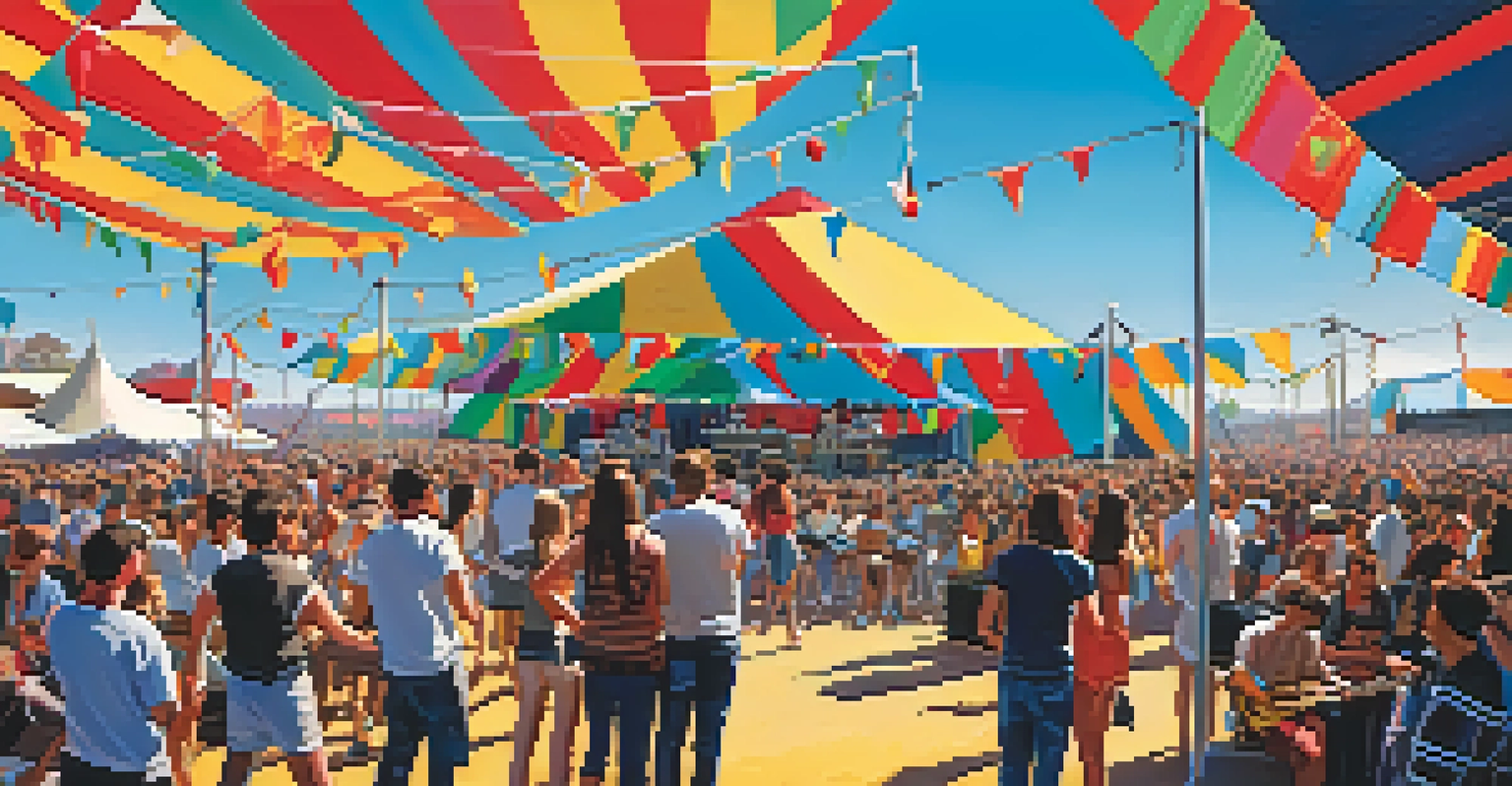 Students performing in a band at an outdoor music festival with an enthusiastic audience.
