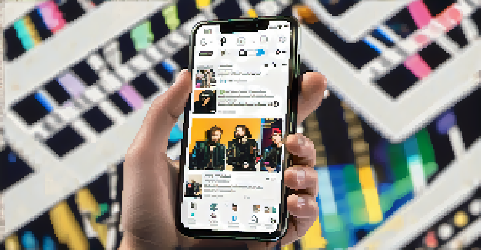 A smartphone displaying a musician's social media feed with promotional posts and fan interactions.