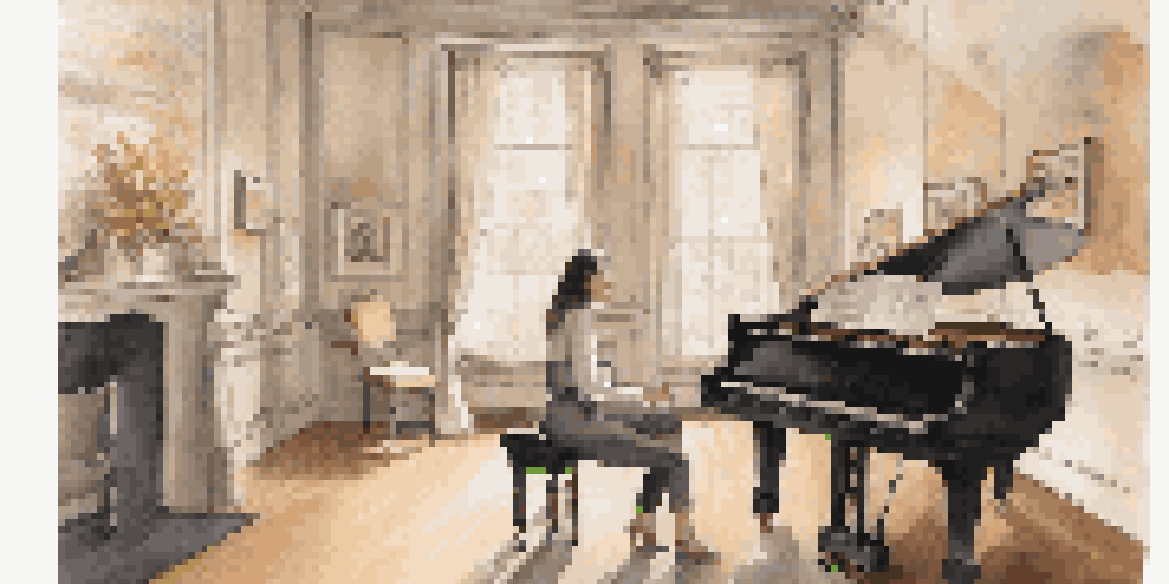 A professional singer practicing in a vocal studio, with soft natural light and musical notes around.