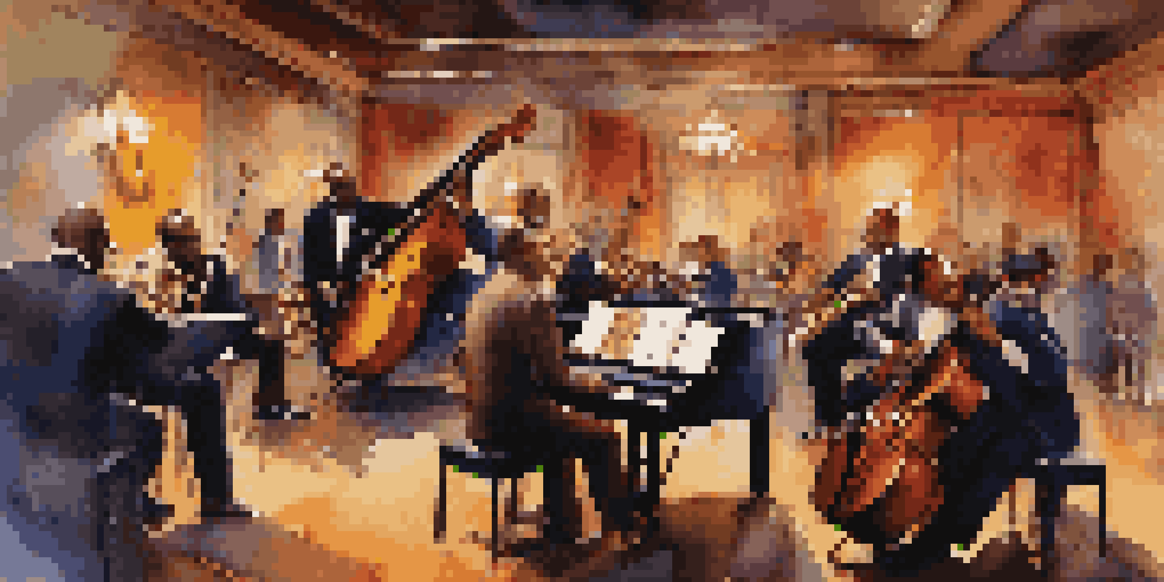 A vibrant jazz club scene with musicians playing instruments and an engaged audience, showcasing the energy of a live performance.