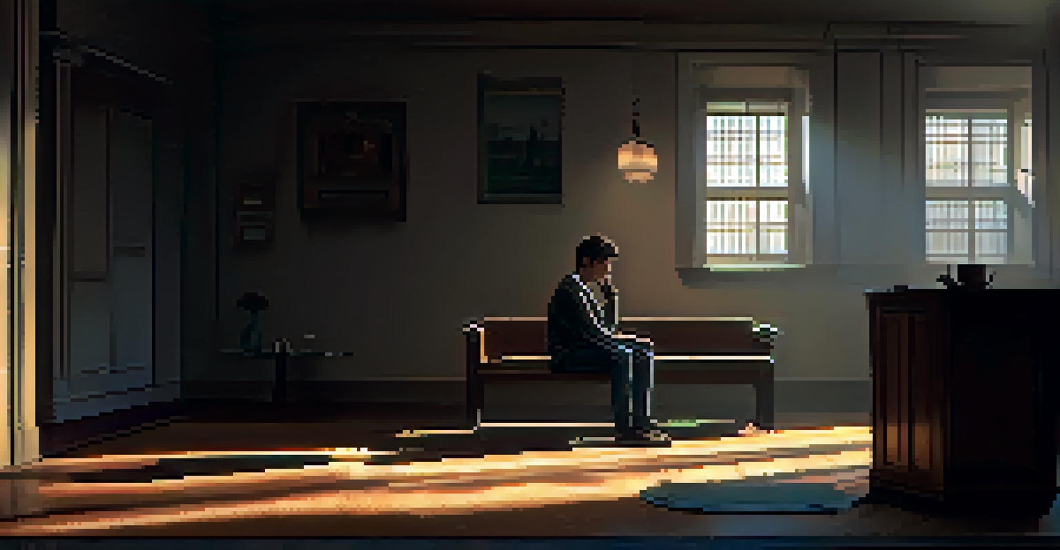 A character in a dimly lit room, conveying emotion through stillness and shadows as they receive devastating news.
