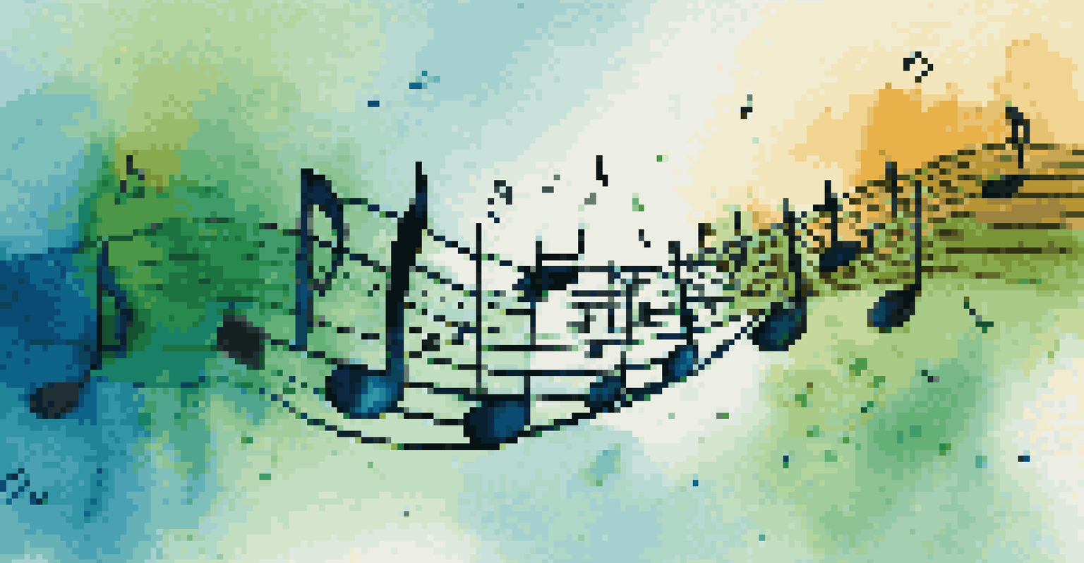 A creative depiction of sound branding, featuring musical notes transforming into logos and brand colors against a gradient background, symbolizing innovation.