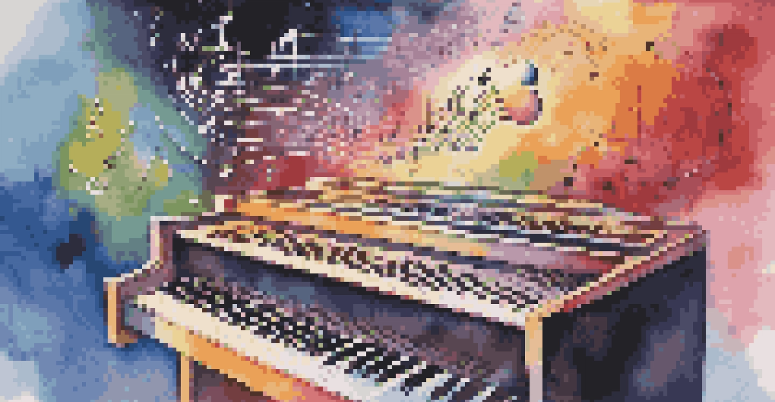 An abstract image illustrating the fusion of artificial intelligence and songwriting, with musical notes and digital algorithms.