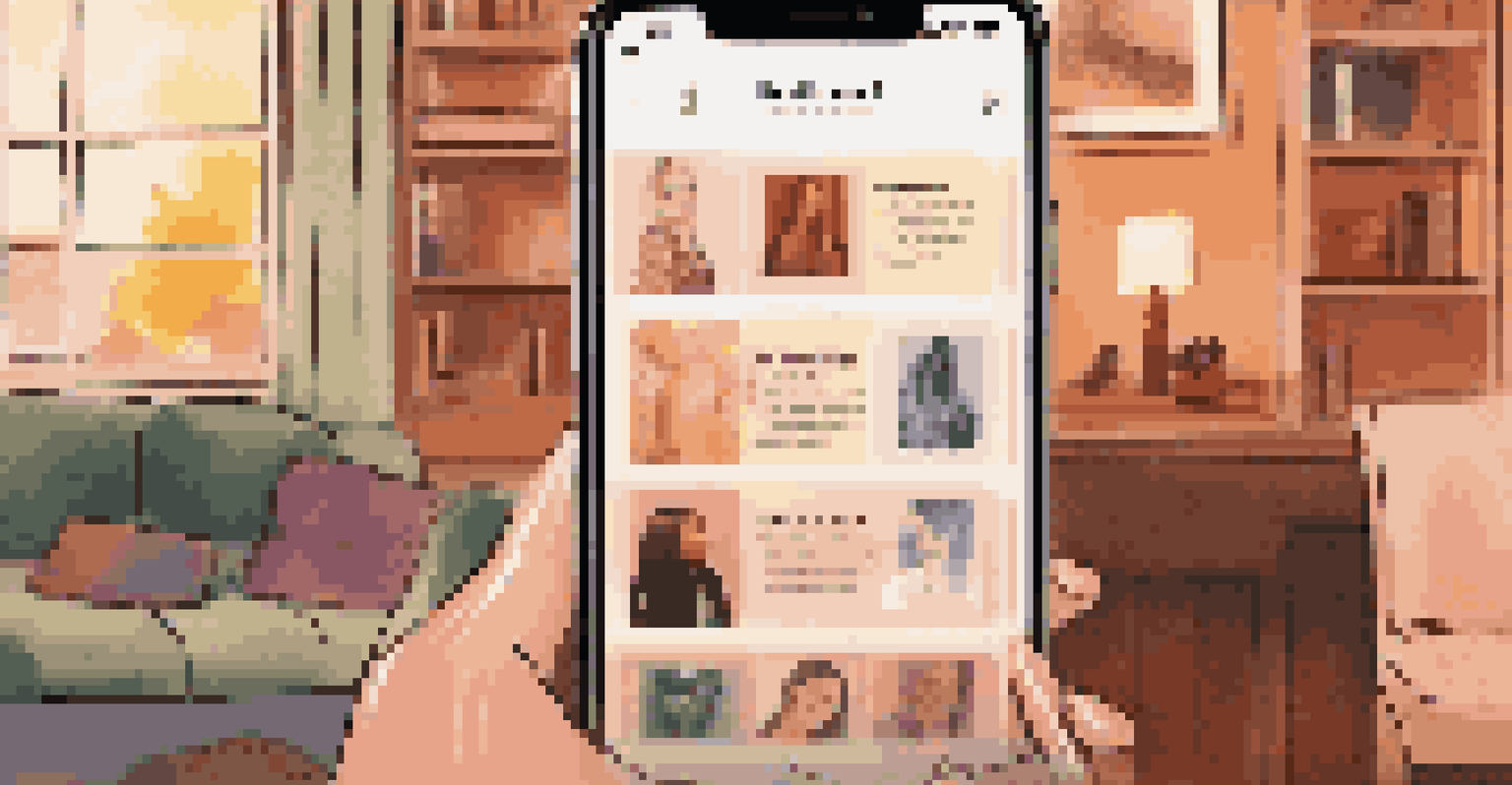 A smartphone displaying a music streaming app with a playlist featuring female artists, set in a cozy living room.