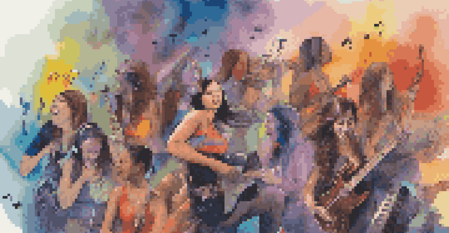 Artistic depiction of streaming music with various artists emerging from a digital interface, highlighting diversity in music.