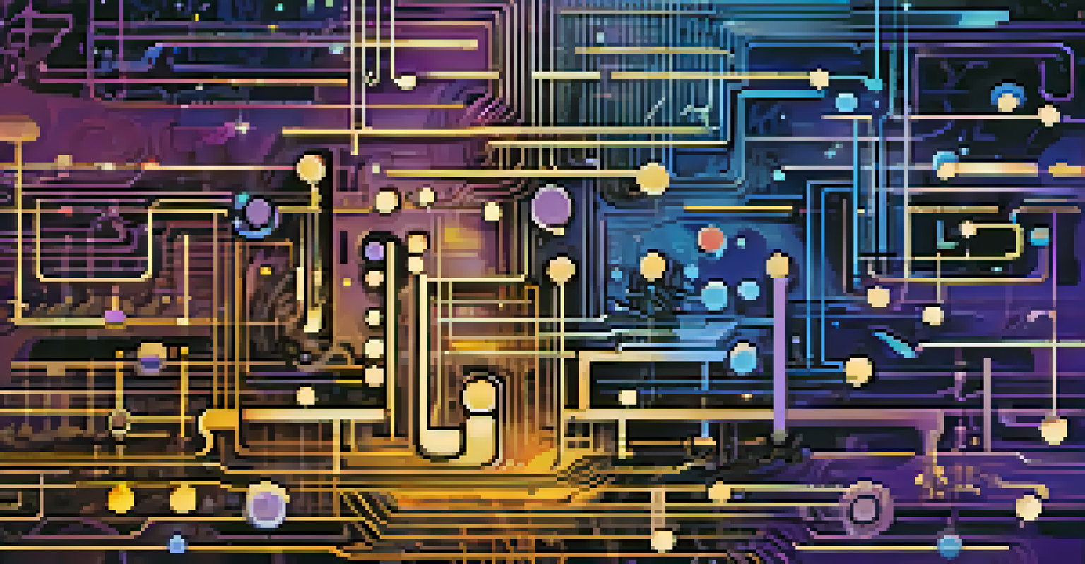 An abstract digital interface showcasing musical notes, waveforms, and circuits, representing the fusion of AI and music creation.