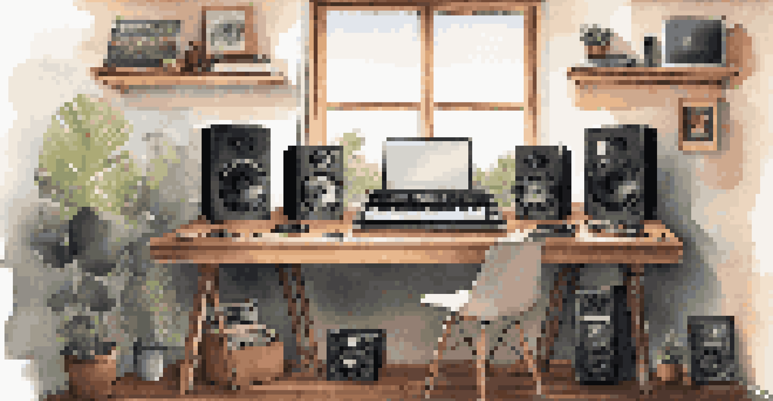A home DJ studio with a turntable, headphones, and a laptop, illuminated by soft natural light.