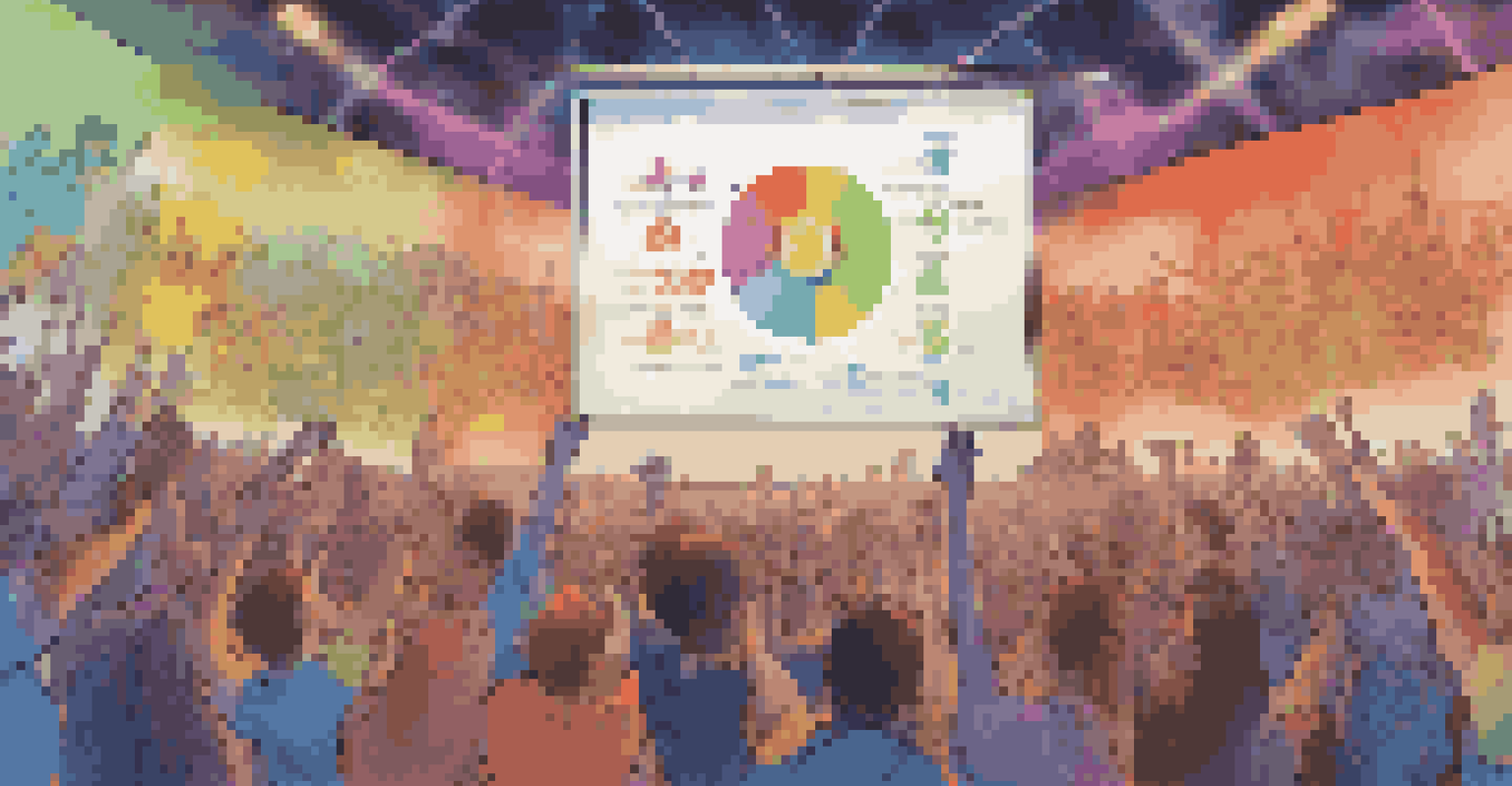 A digital screen showcasing a crowdfunding campaign with fans engaged and colorful musical elements.