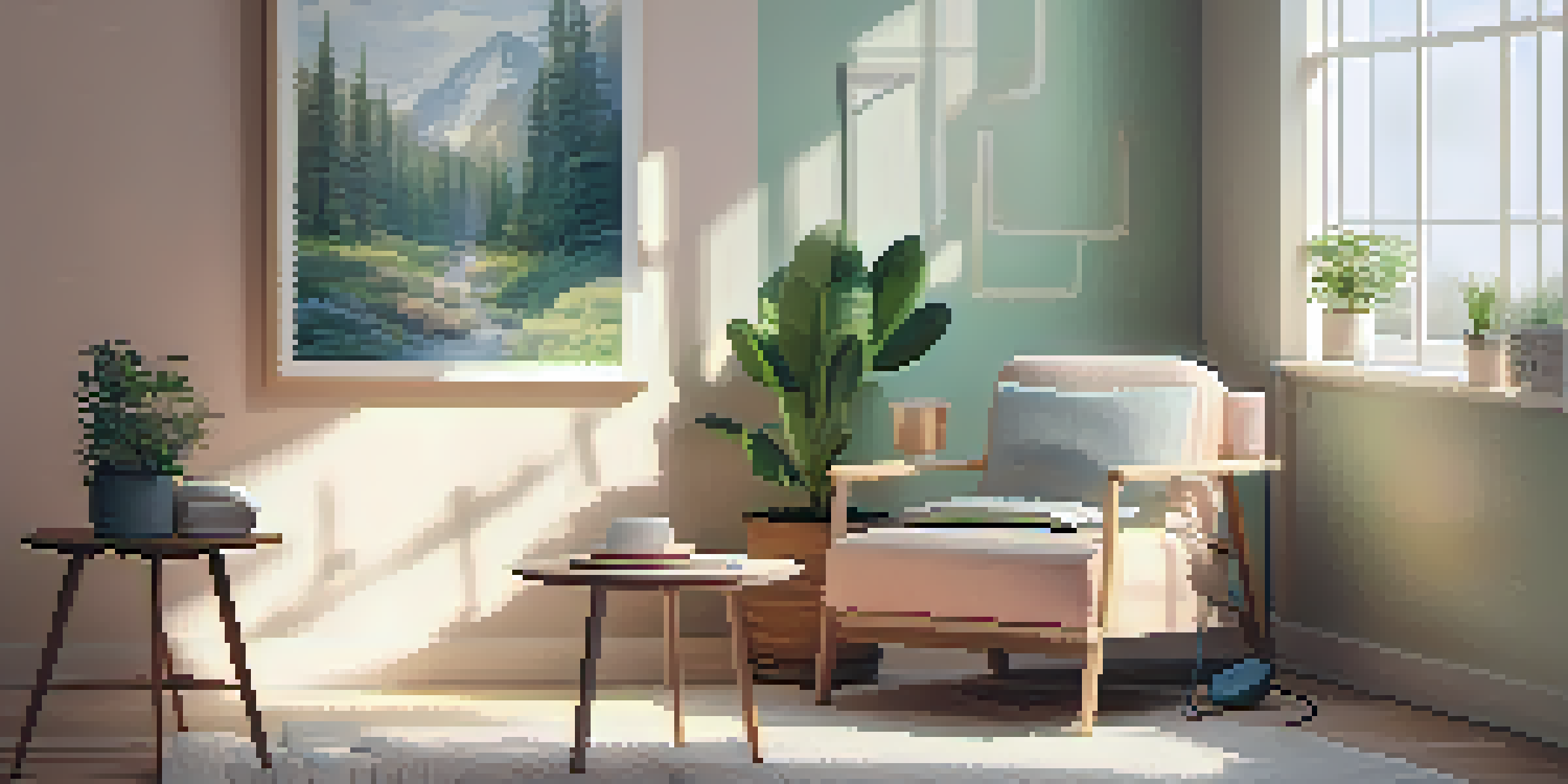 A peaceful palliative care room with soft lighting, a cozy armchair, and a music player on a table, creating a calming atmosphere.