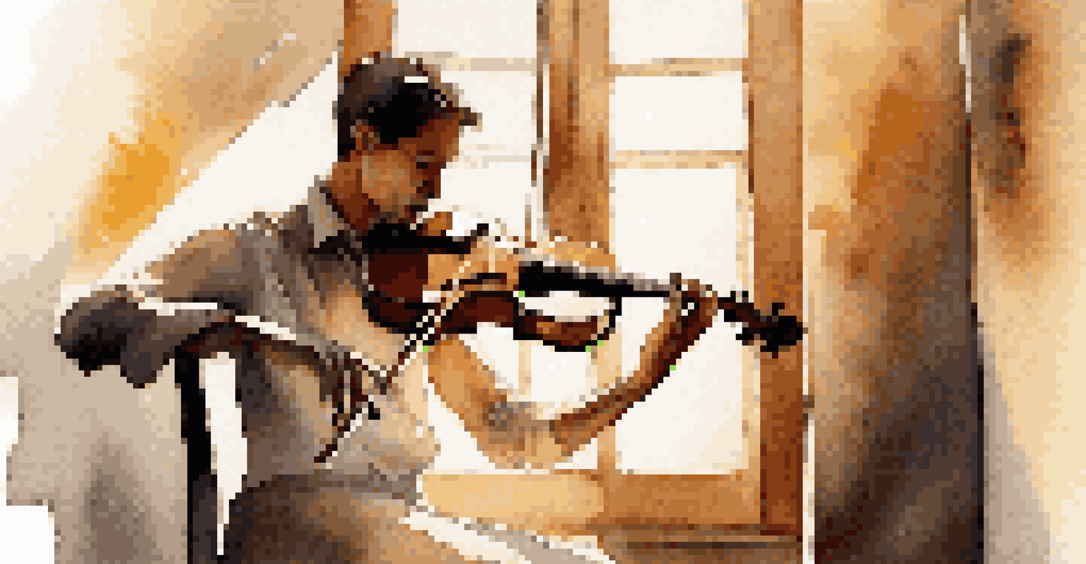 A cellist practicing vibrato in a sunlit room, with focused expressions and graceful hand movements.