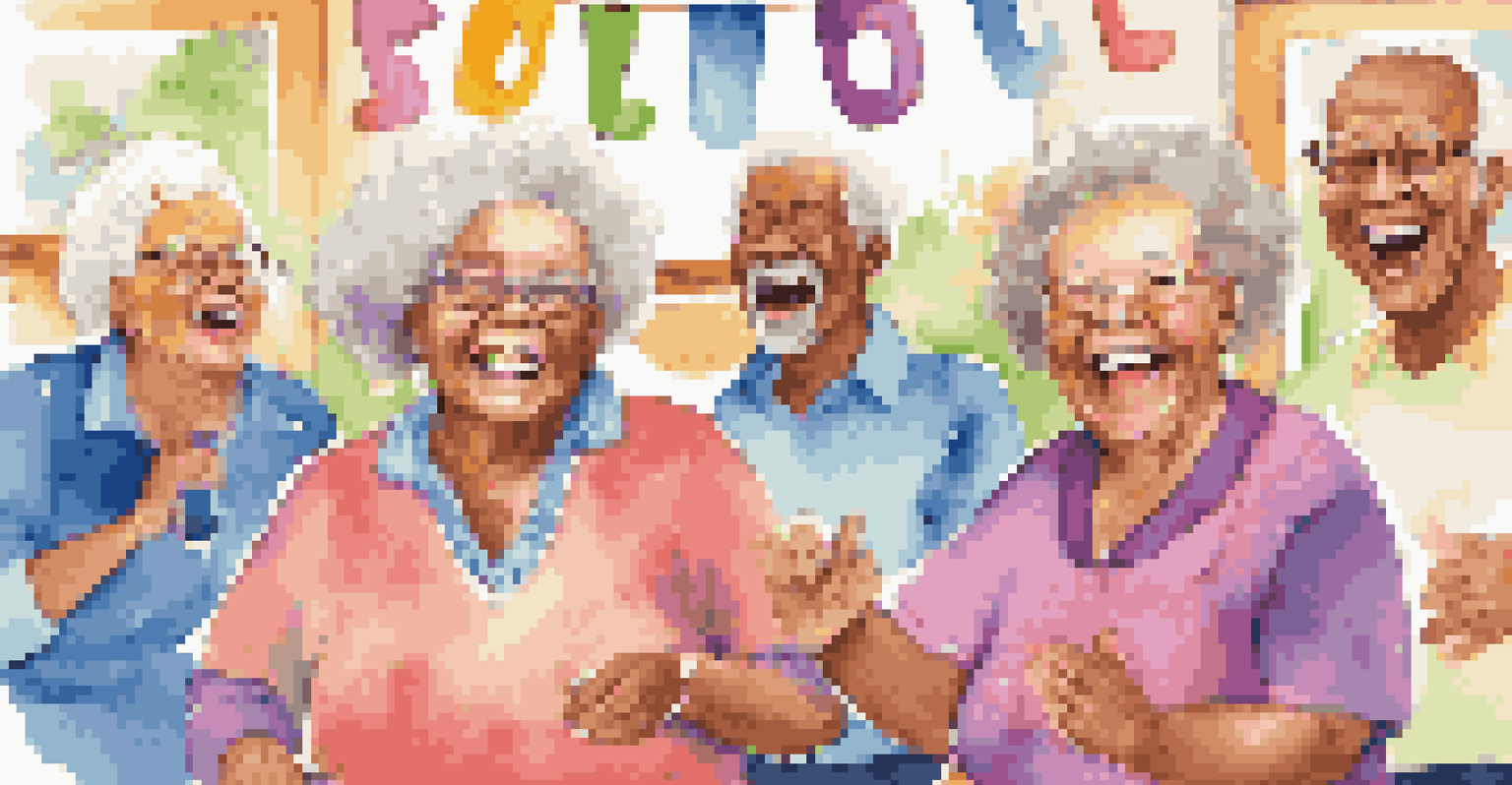 A group of seniors happily singing together at a community center, highlighting the joy of music.