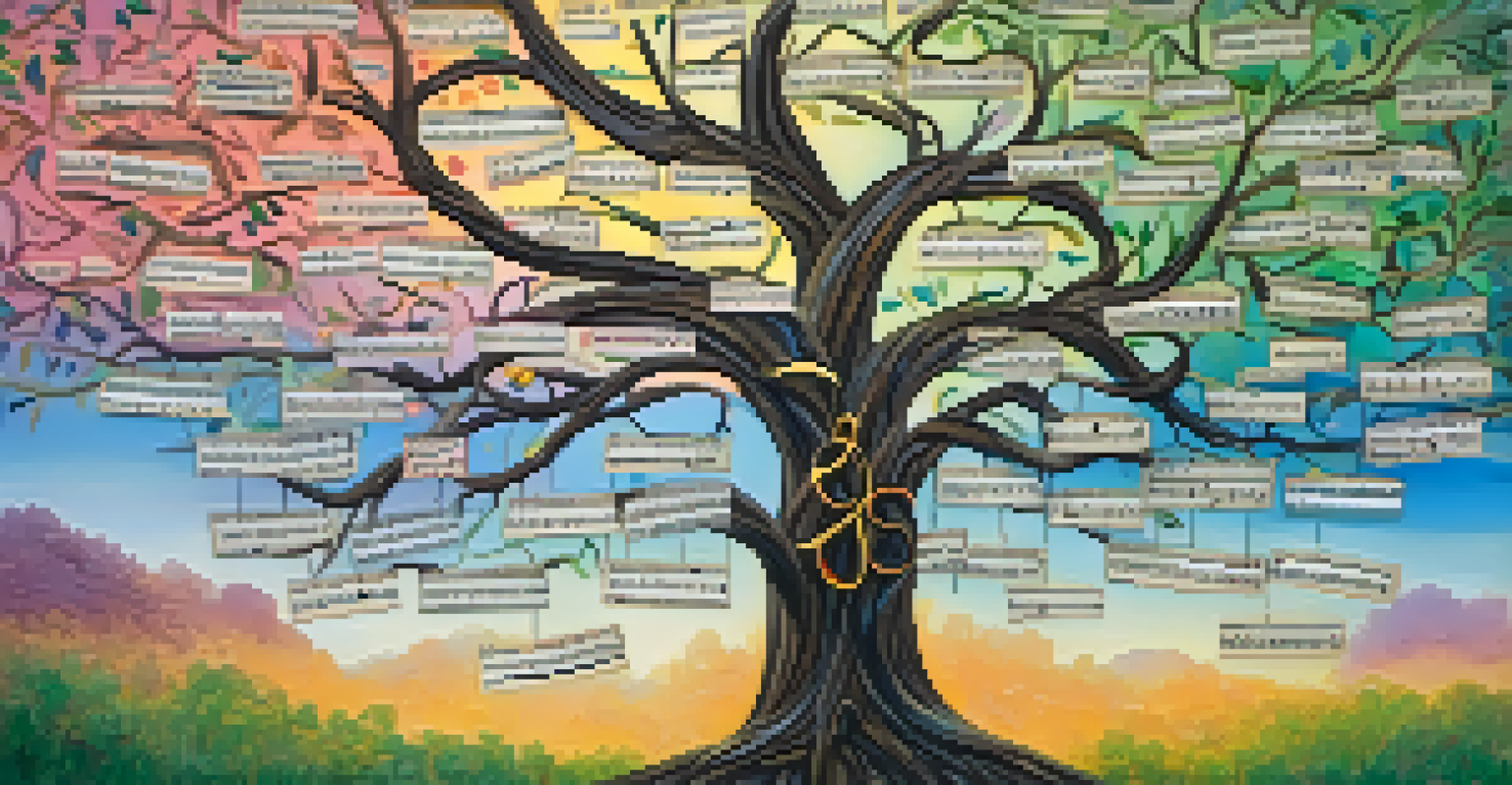 An artistic representation of a family tree made from musical notes and lyrics, featuring photos of family members.