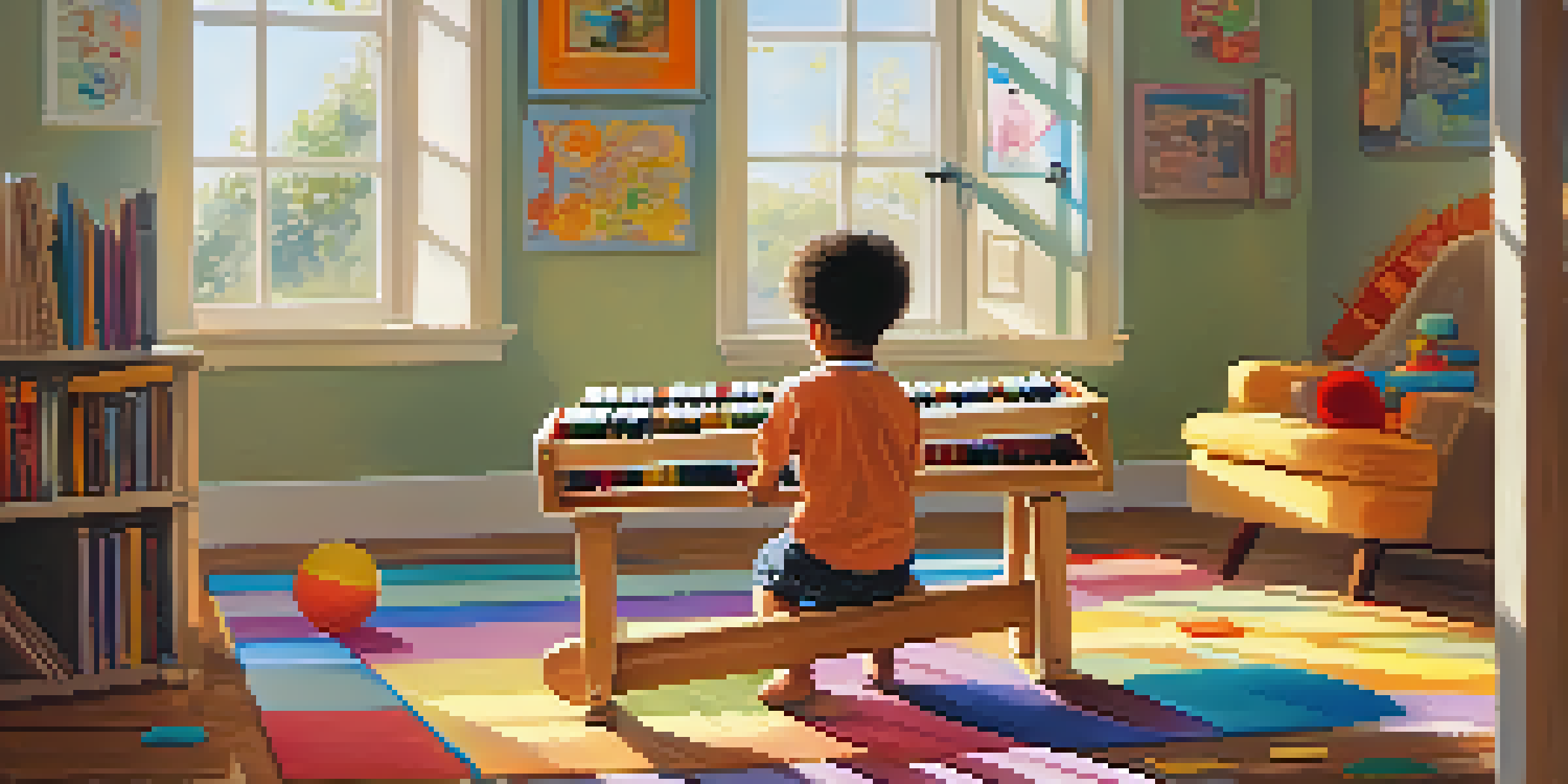 A child joyfully playing a xylophone in a bright room, with musical notes and colorful toys around.