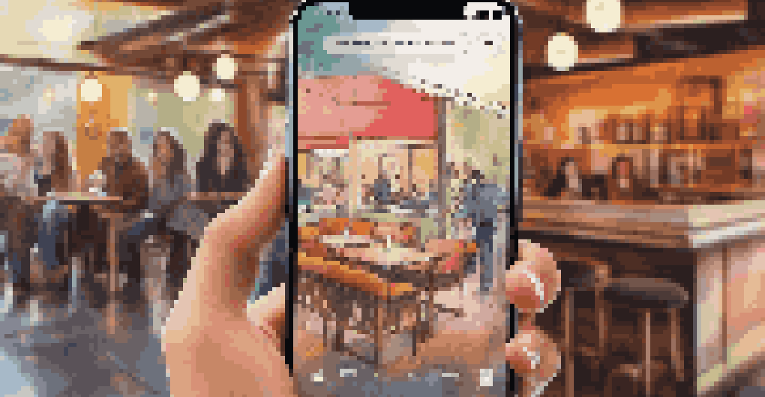 A smartphone displaying a music streaming app with a vibrant album cover in a cozy café setting.