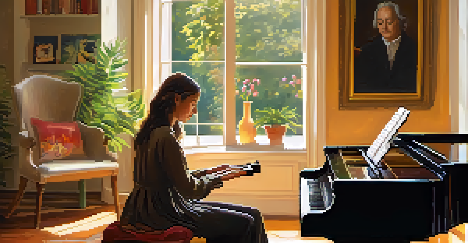 A music therapy session where a therapist plays piano for a relaxed patient, highlighting the emotional connection through music.