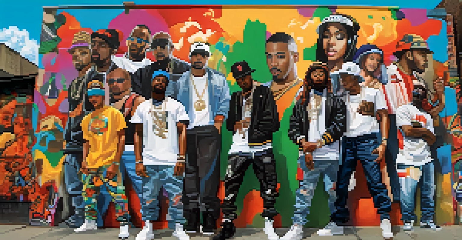 Artists from different countries collaborating on a vibrant mural representing global hip-hop culture.
