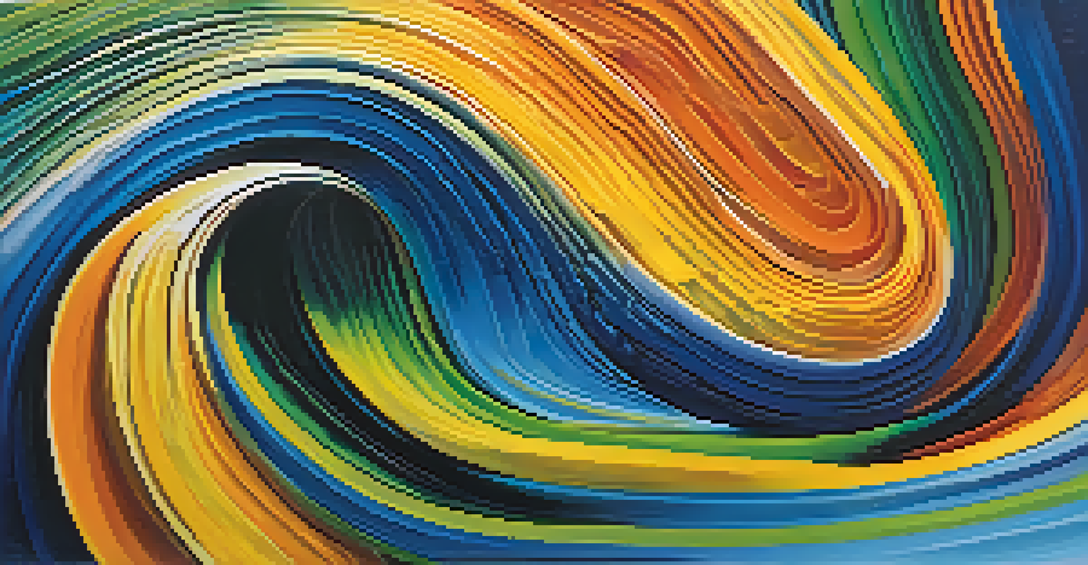 Colorful sound waves swirling in vibrant hues against a blue gradient background, representing the dynamic nature of music.