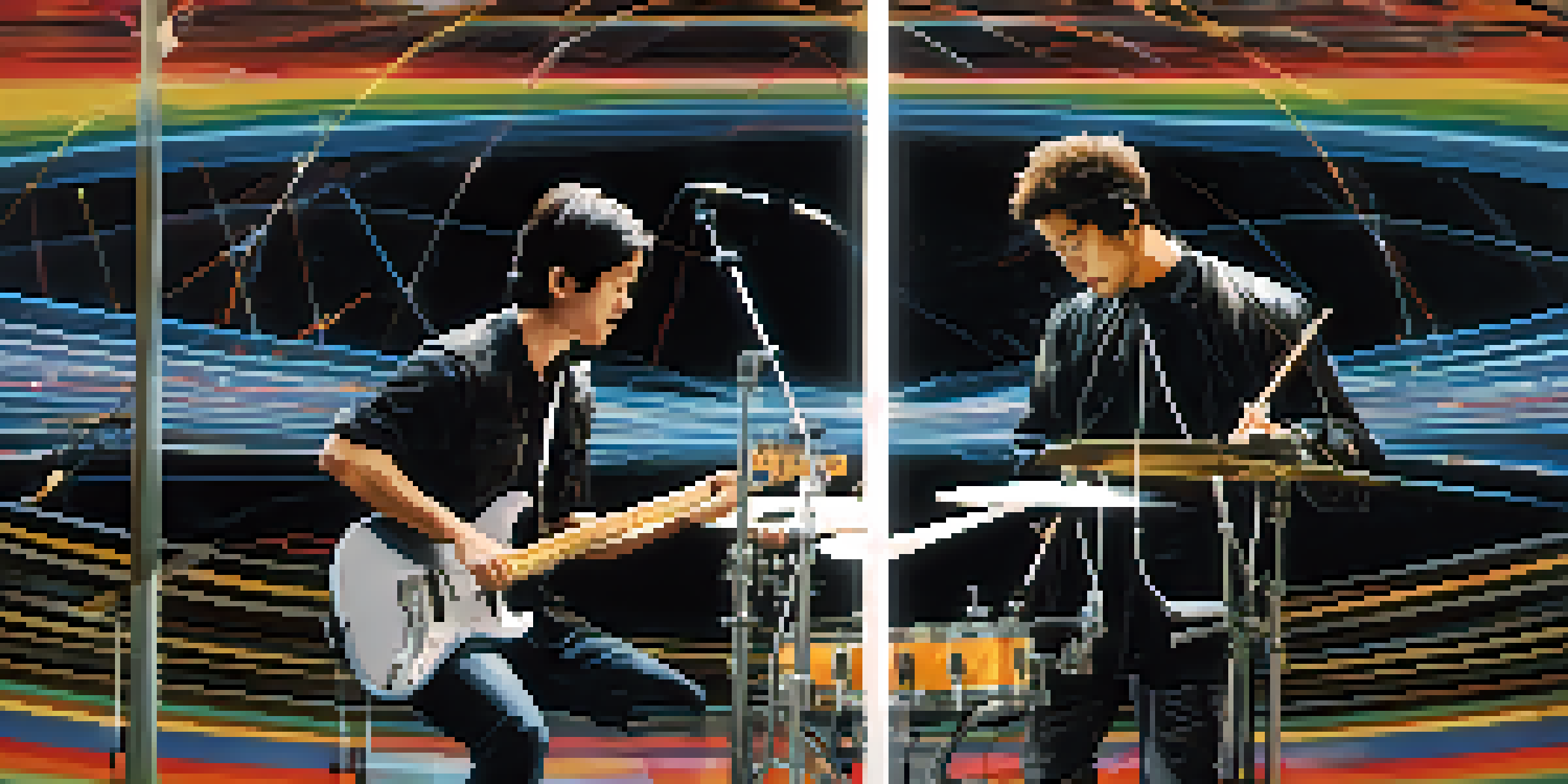 Two musicians collaborating remotely, one in New York and the other in Tokyo, connected by technology.