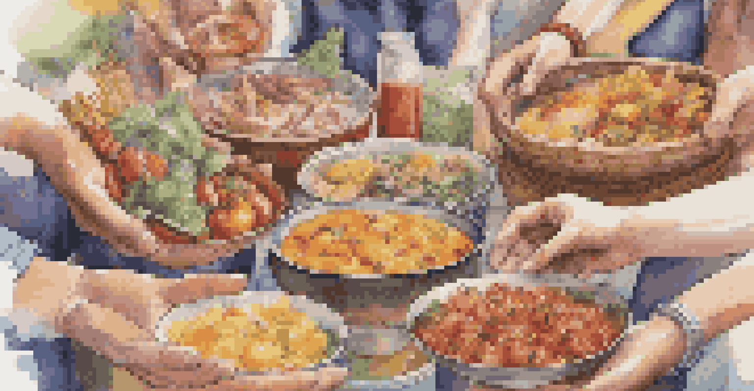 A close-up of hands holding different cultural foods at a music festival, with blurred festival-goers in the background.