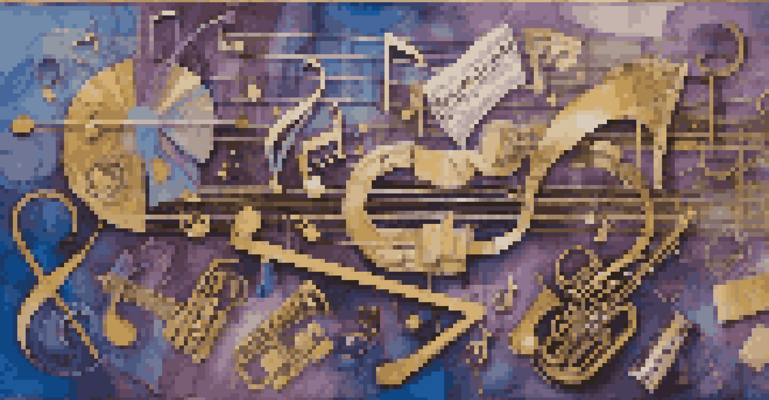 A colorful collage of music rights symbols with musical notes and abstract designs in the background.