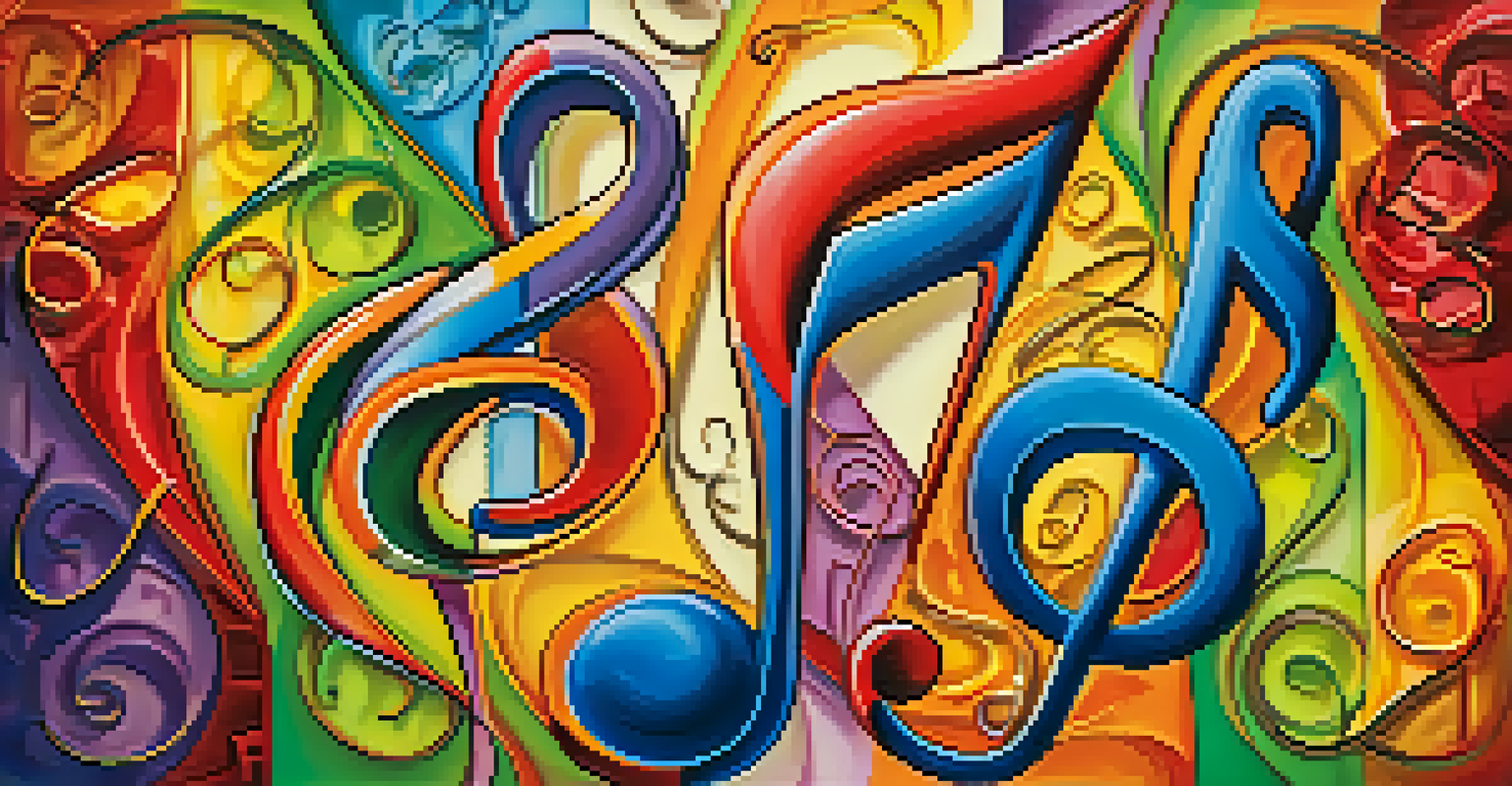 An artistic depiction of treble and bass clefs intertwined against a vibrant abstract background.