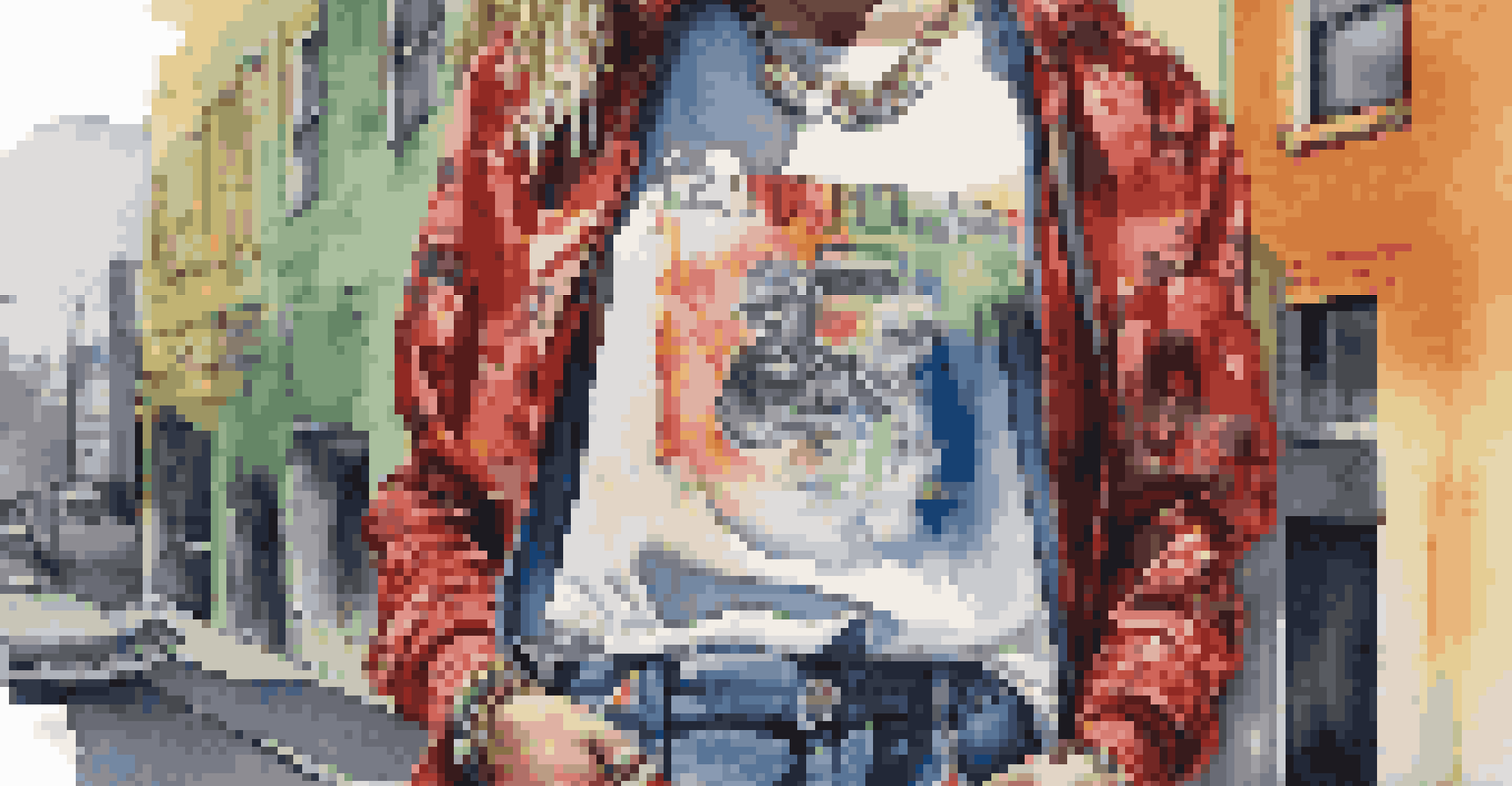 A close-up of a stylish streetwear outfit on a mannequin in an urban environment, showcasing modern fashion trends.