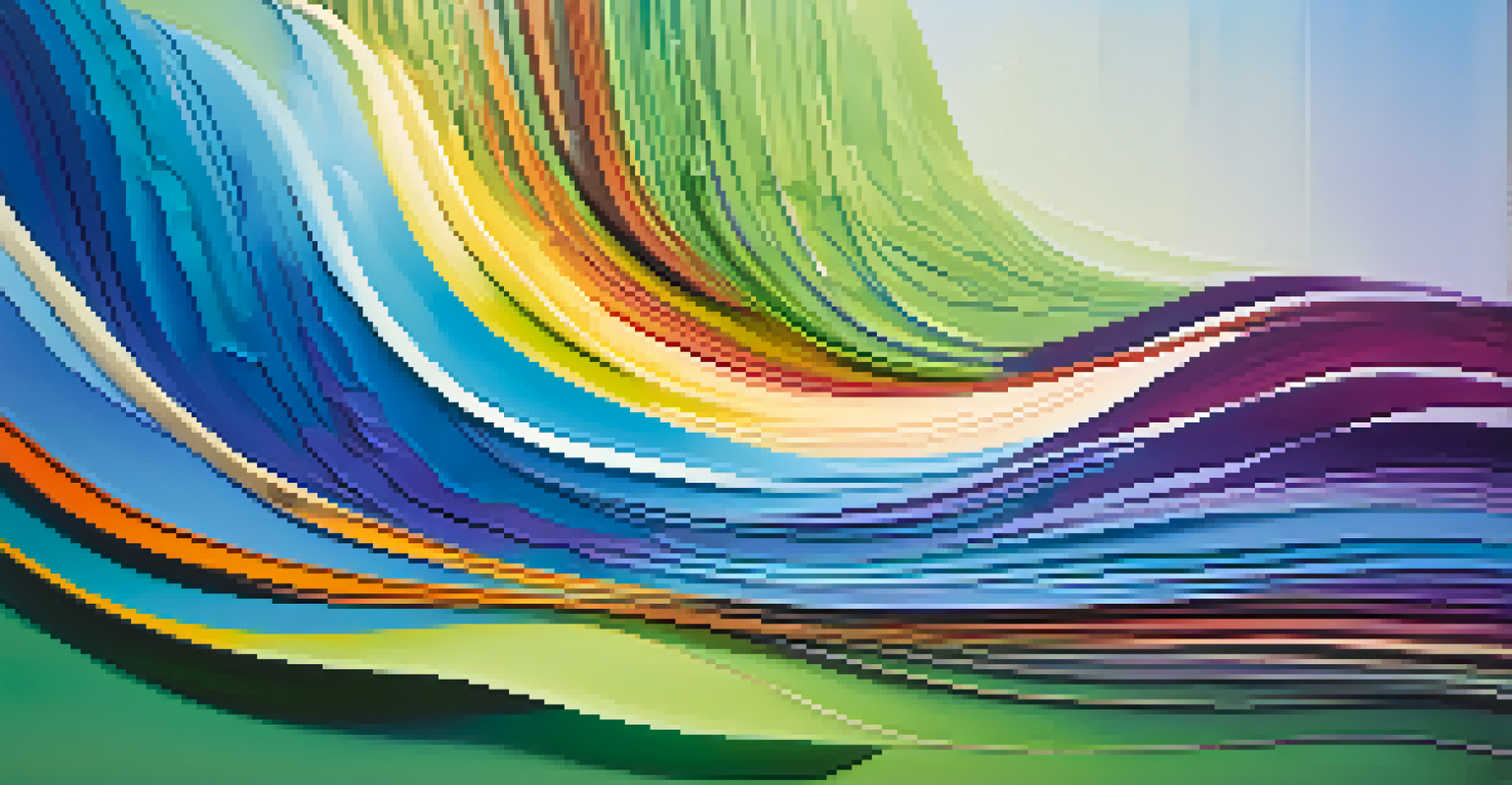 An abstract image of colorful sound waves flowing across the canvas.