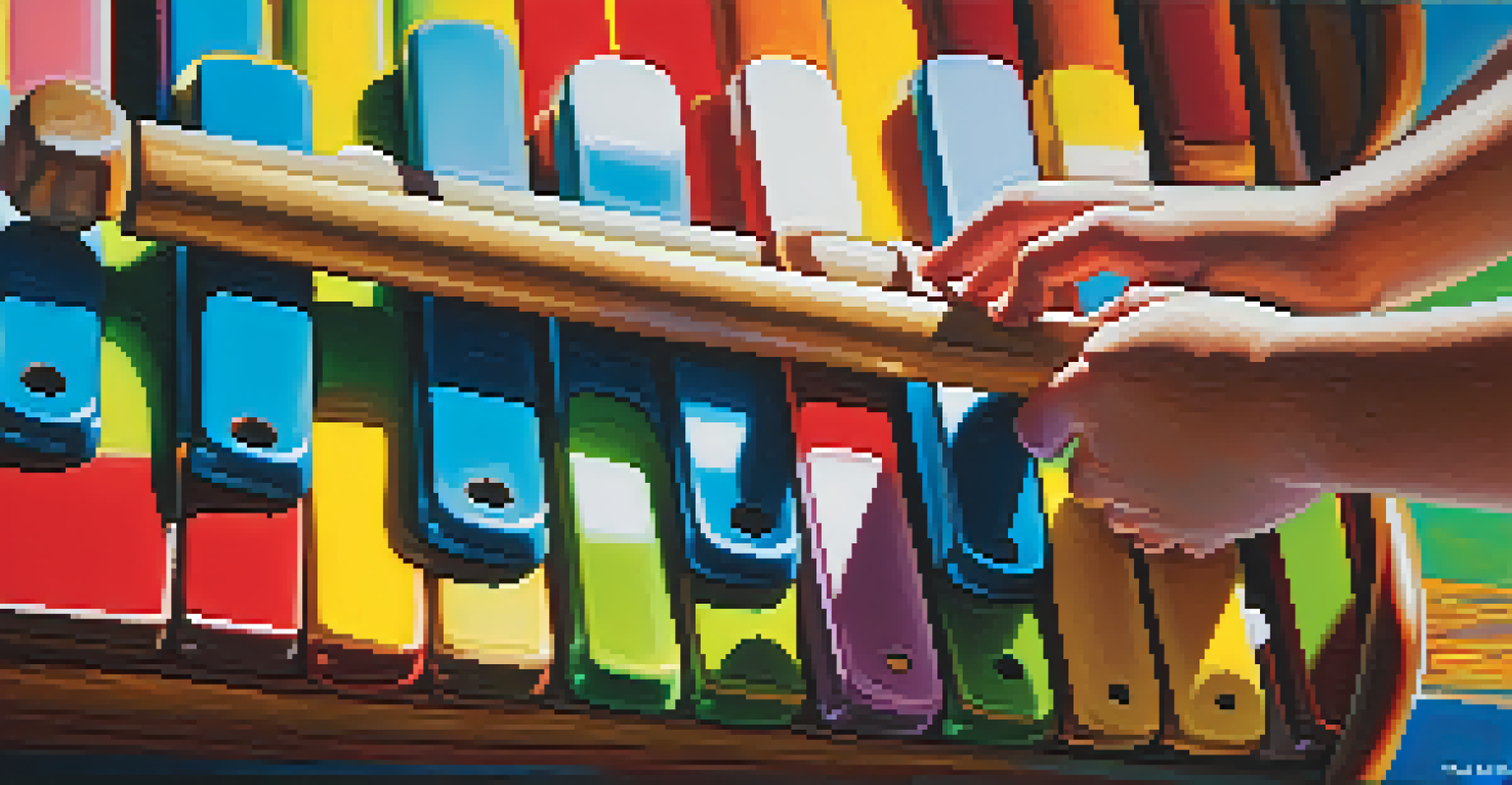 A child's hands playing a colorful xylophone, with a soft focus background enhancing the joyful moment.
