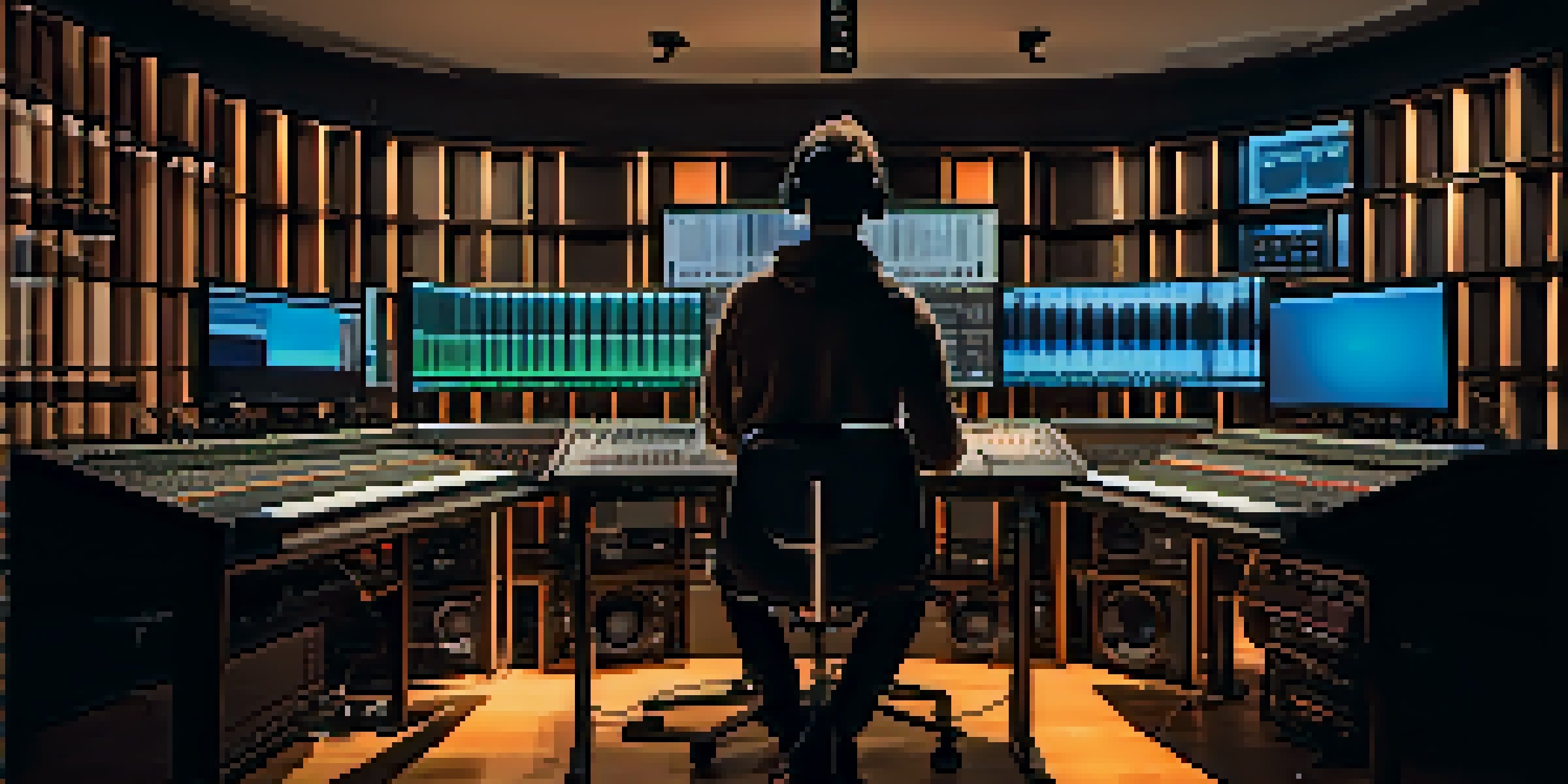A sound designer in a modern studio, adjusting audio equipment with a focused expression.