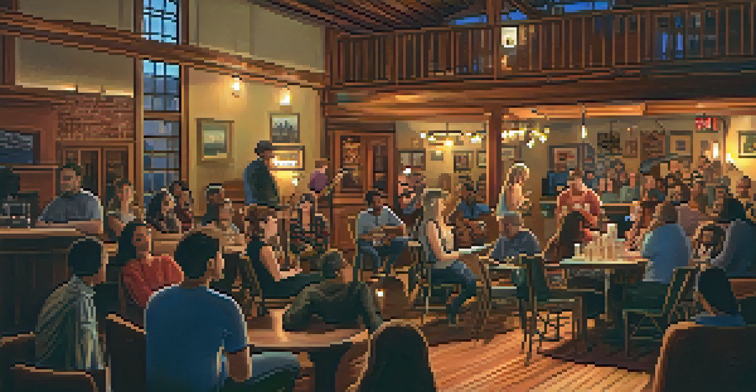 An intimate indoor live music event with a singer-songwriter on stage and an engaged audience.