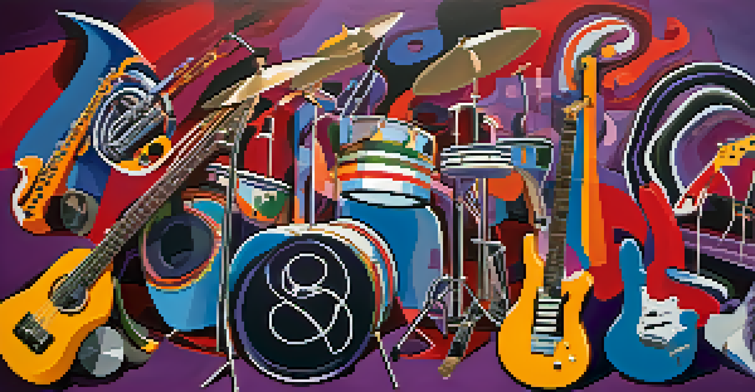 An abstract image showcasing the essence of alternative rock music through swirling colors and musical elements.