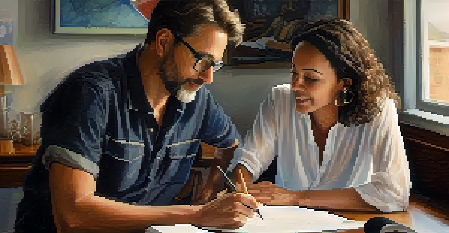 A music therapist and client engaged in a songwriting session with notebooks and pens on the table, showcasing their collaborative effort.