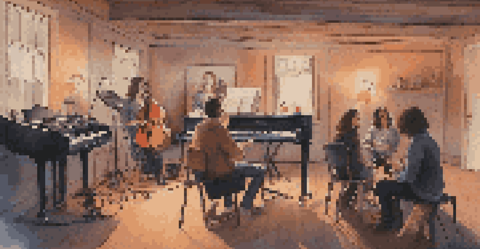 A solo artist performing indoors with loop pedals and synths, creating layered sounds in a cozy venue, surrounded by attentive audience members in soft lighting.