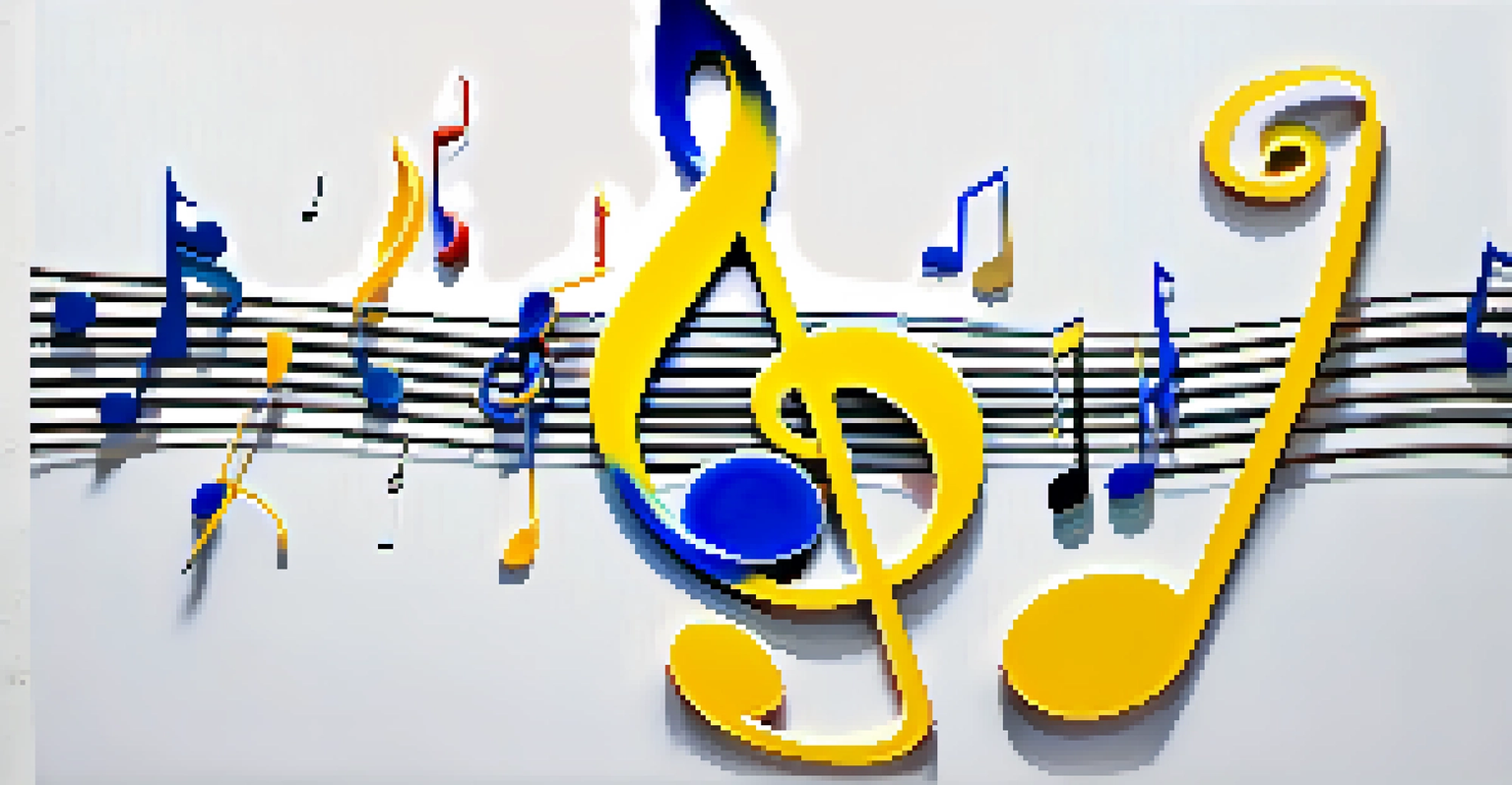Artistic representation of musical notes flowing from a treble clef, with a colorful gradient background.